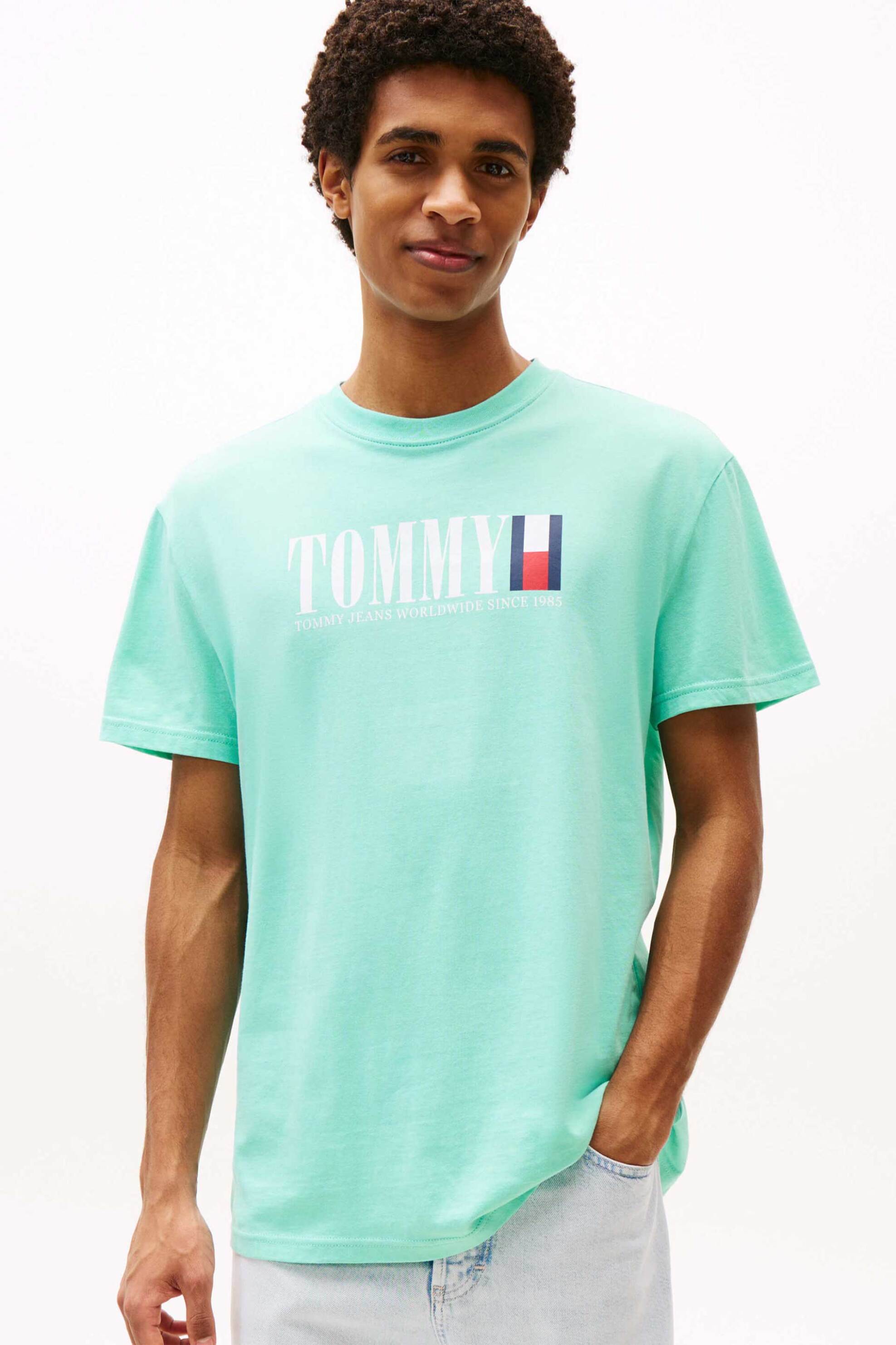 Tommy Jeans ανδρικό T-shirt με logo print Regular Fit - DM0DM21941 Τυρκουάζ