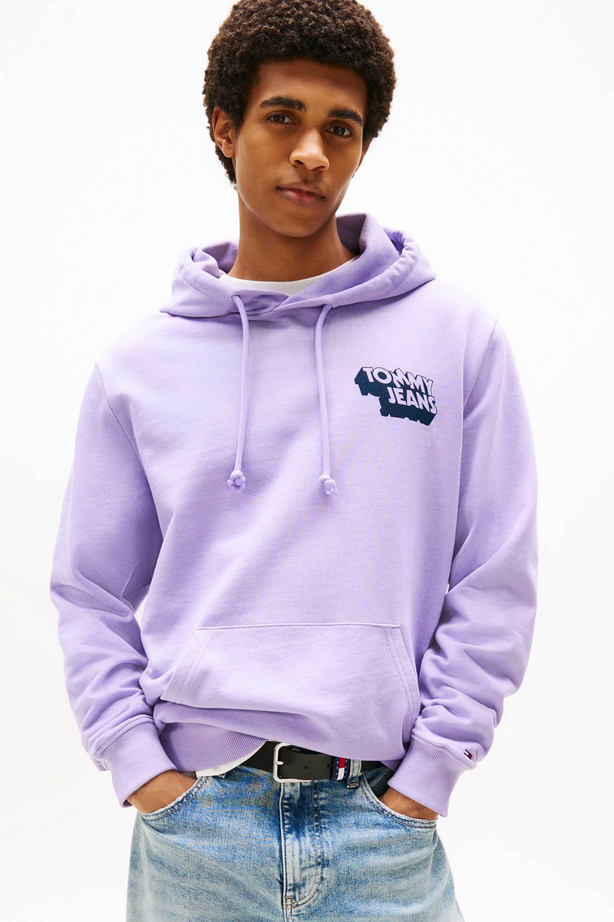 Tommy Jeans ανδρική μπλούζα φούτερ με λογότυπο Regular Fit - DM0DM21625 Βιολετί