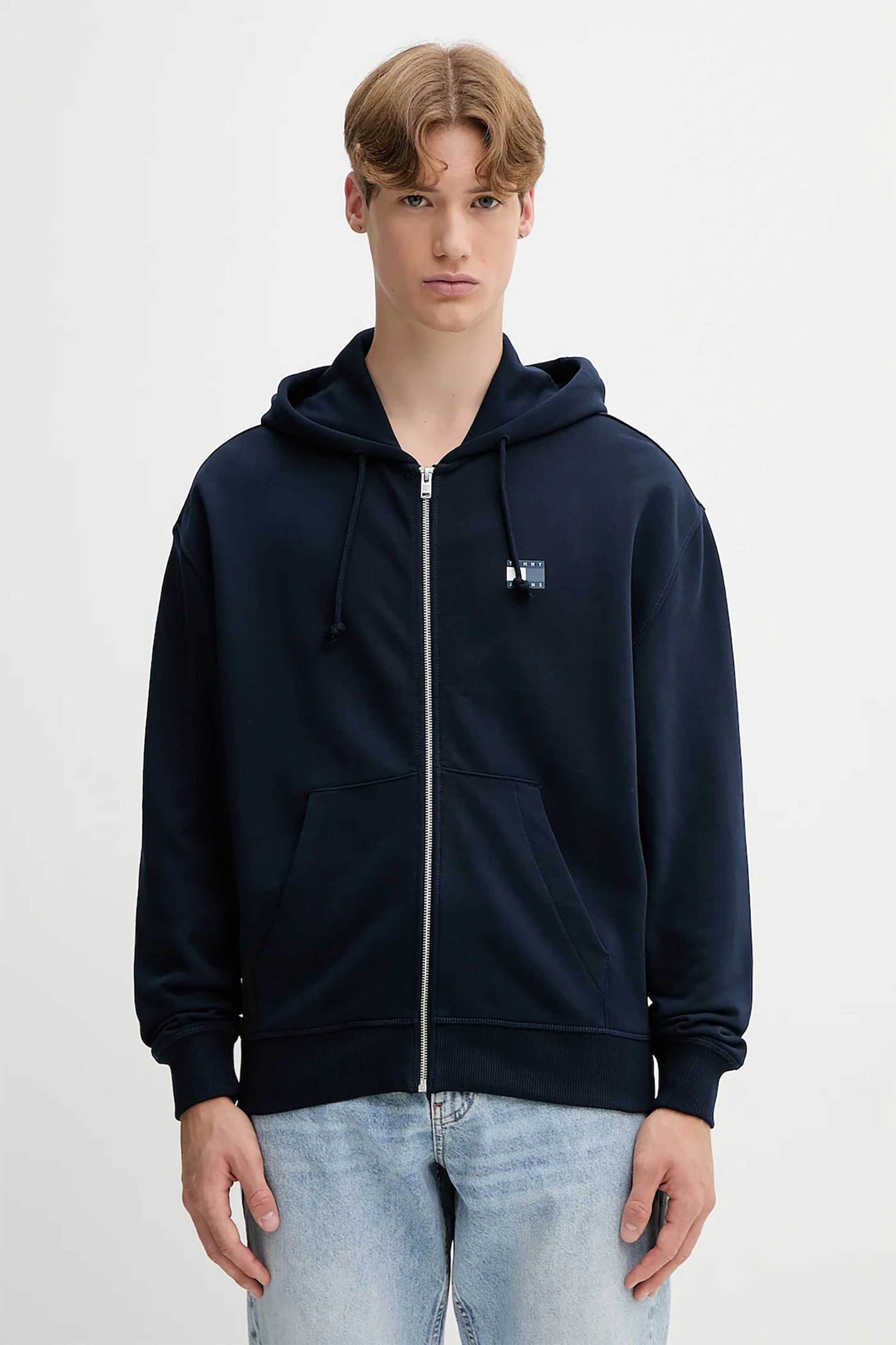 Tommy Jeans ανδρική ζακέτα φούτερ με λογότυπο Regular Fit - DM0DM21626 Μπλε Σκούρο