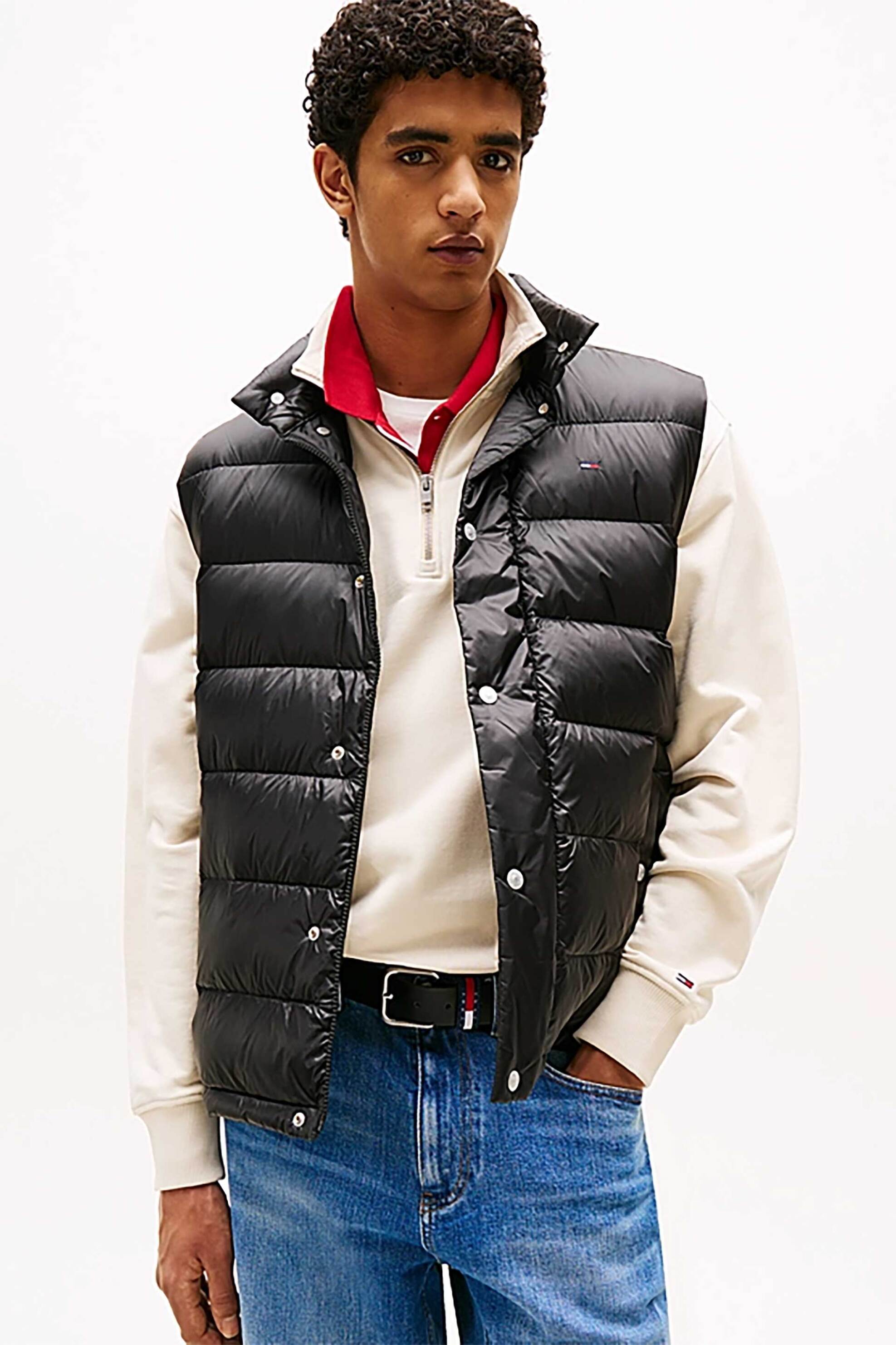 Tommy Jeans ανδρικό αμάνικό μπουφάν με καπιτονέ σχέδιο Slim Fit - DM0DM21777 Μαύρο
