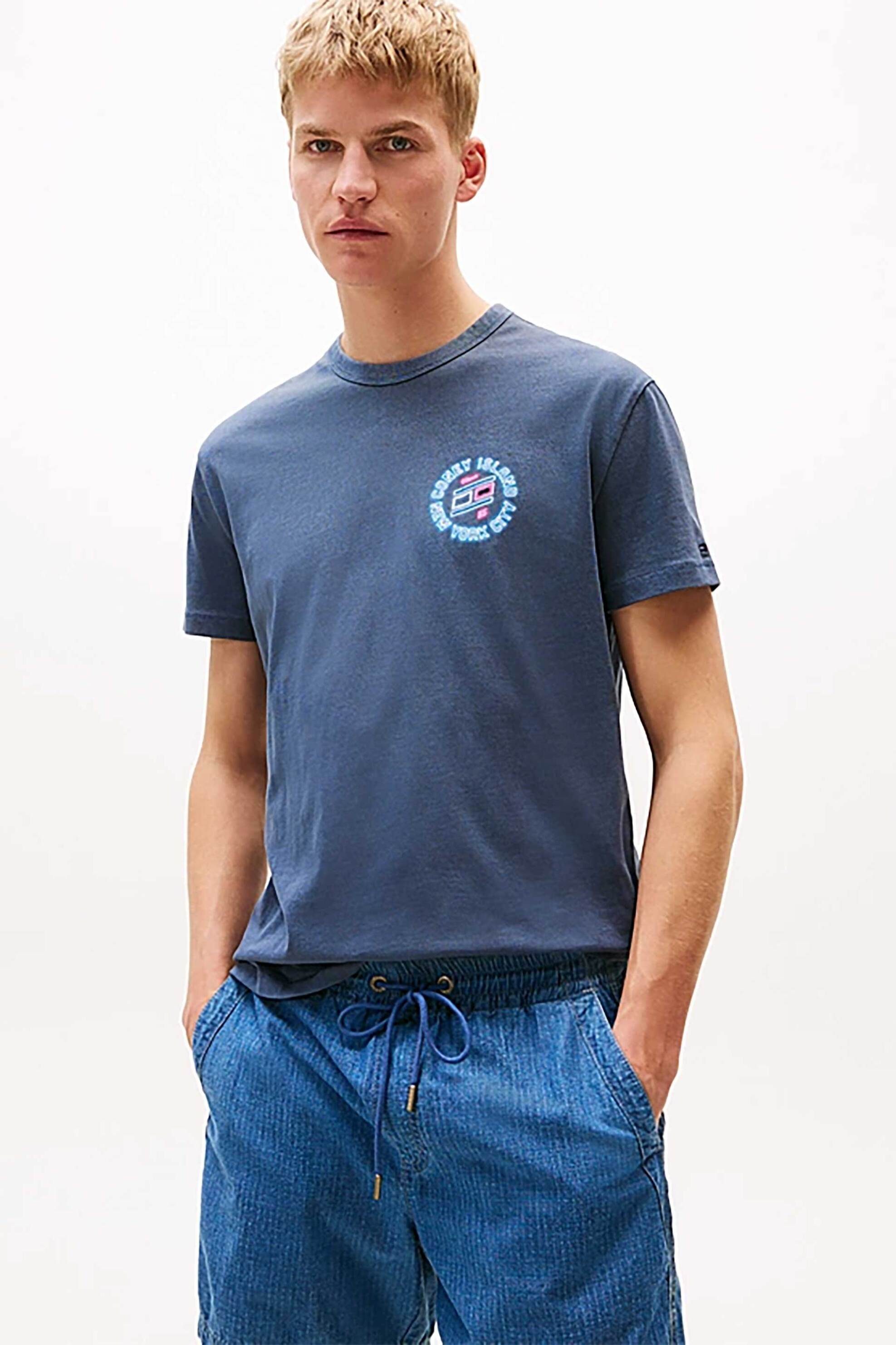 Tommy Jeans ανδρικό T-shirt με print Regular Fit - DM0DM21829 Μπλε Σκούρο