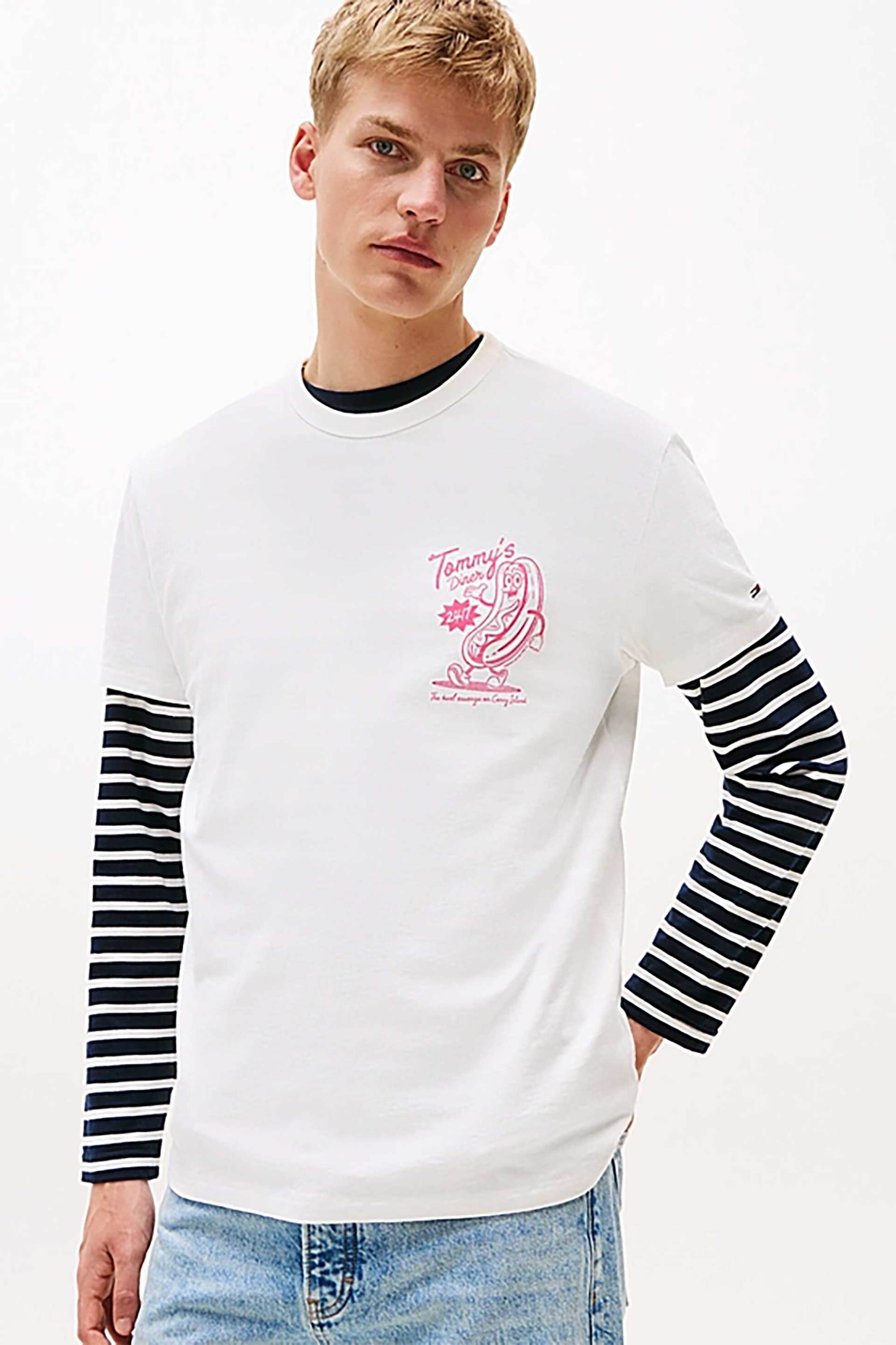 Tommy Jeans ανδρικό T-shirt με print Regular Fit - DM0DM21829 Εκρού