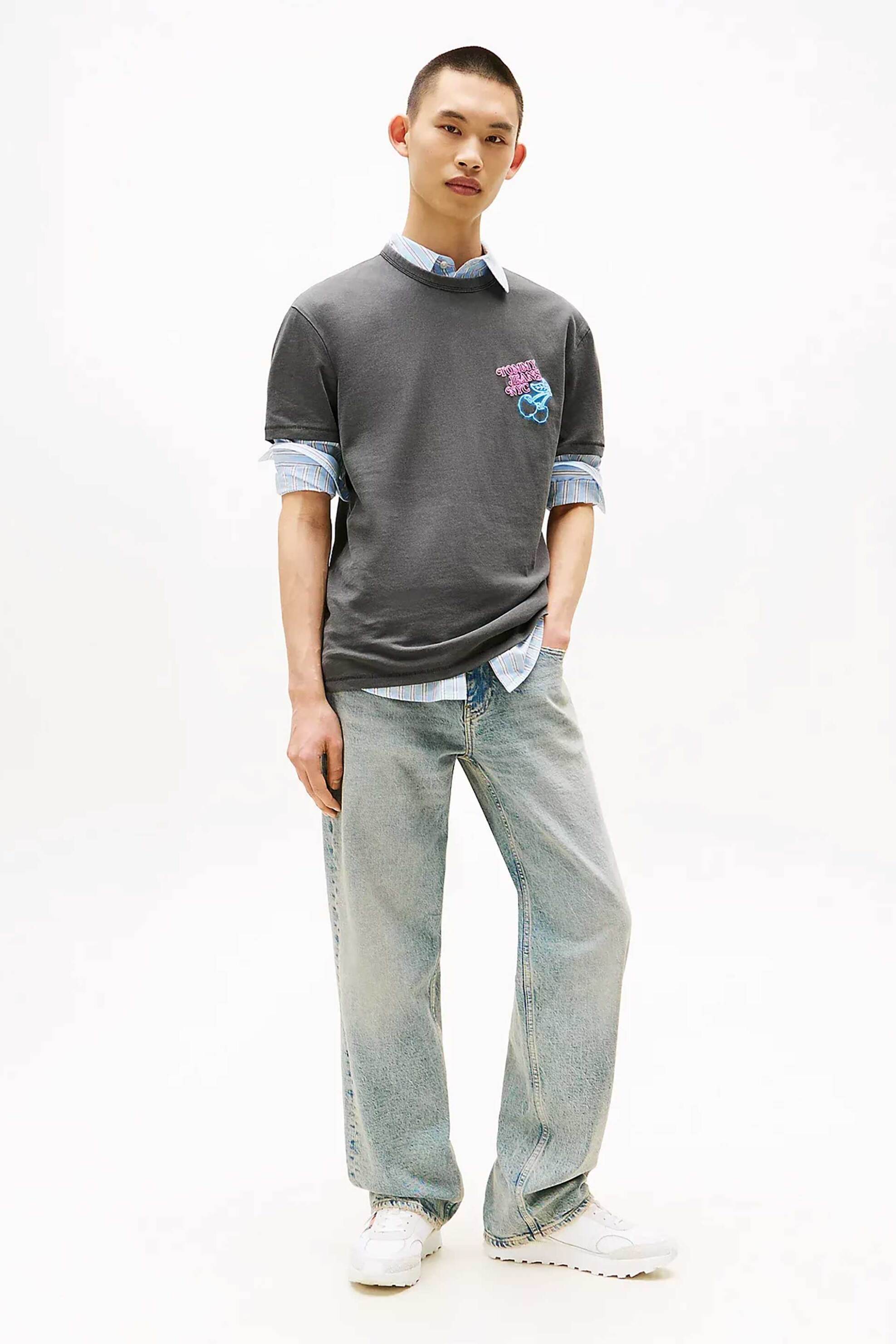 Tommy Jeans ανδρικό T-shirt με print Regular Fit - DM0DM21829 Ανθρακί