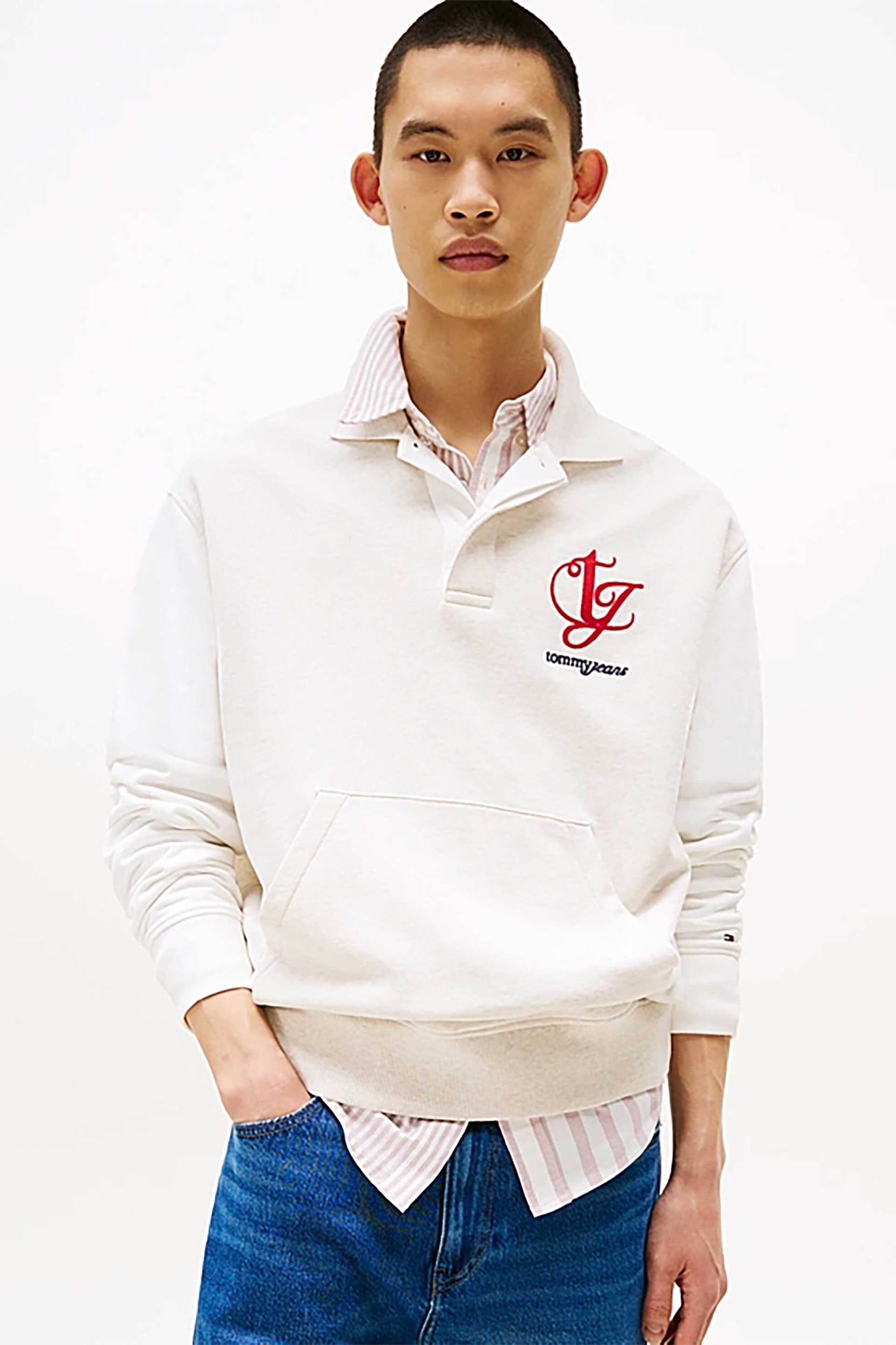 Tommy Jeans ανδρική μπλούζα πόλο με κετνημένο logo Relaxed Fit - DM0DM21800 Κρέμ