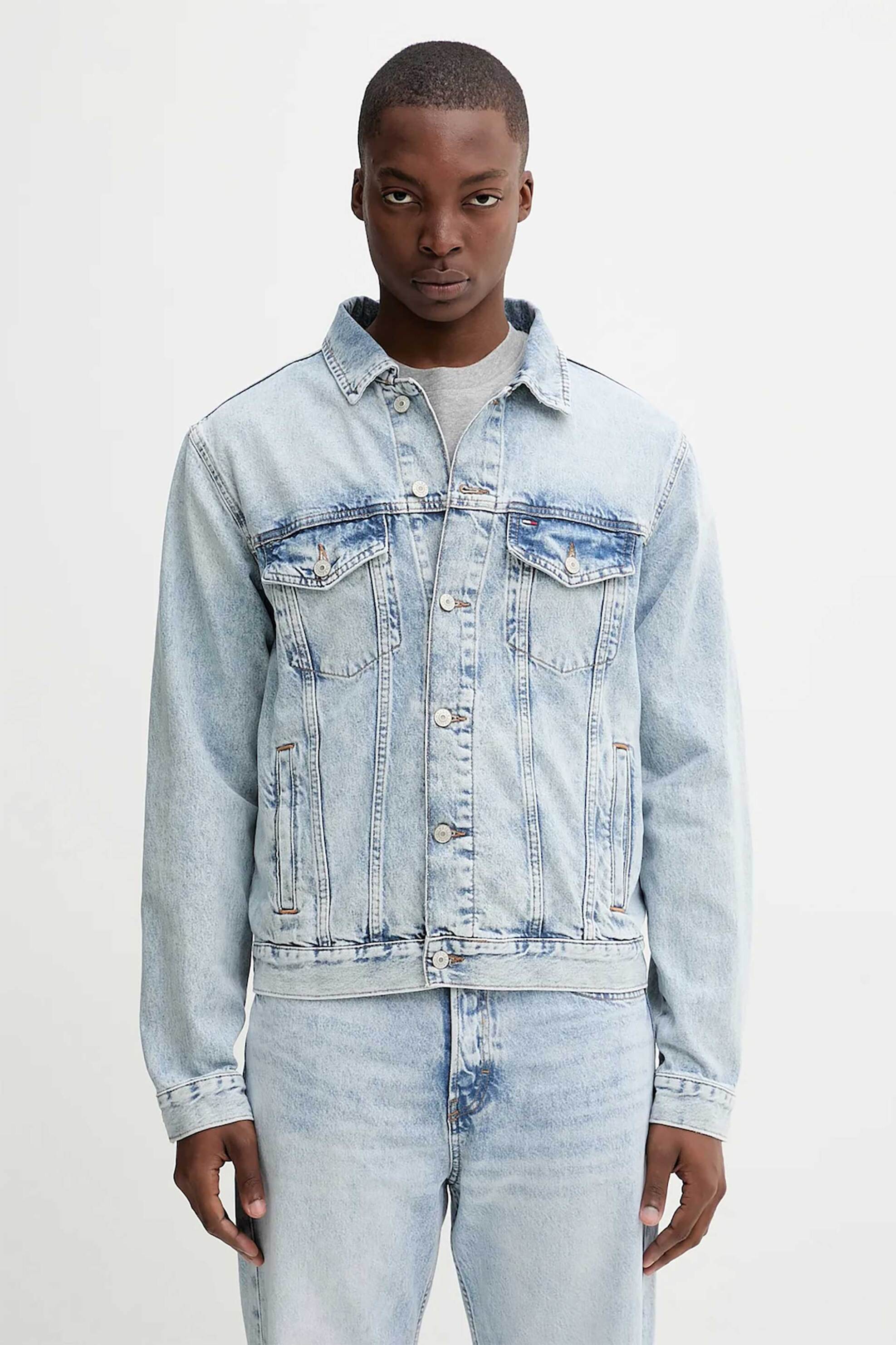 Tommy Jeans ανδρικό denim jacket με λογότυπο Regular Fit - DM0DM21242 Denim Blue