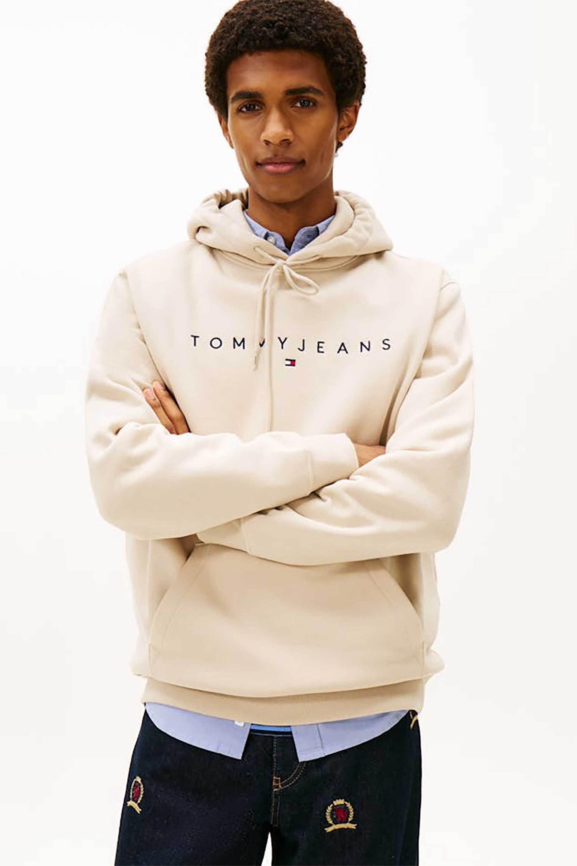 Tommy Jeans ανδρική μπλούζα φούτερ με logo print Regular Fit - DM0DM20746 Μπεζ