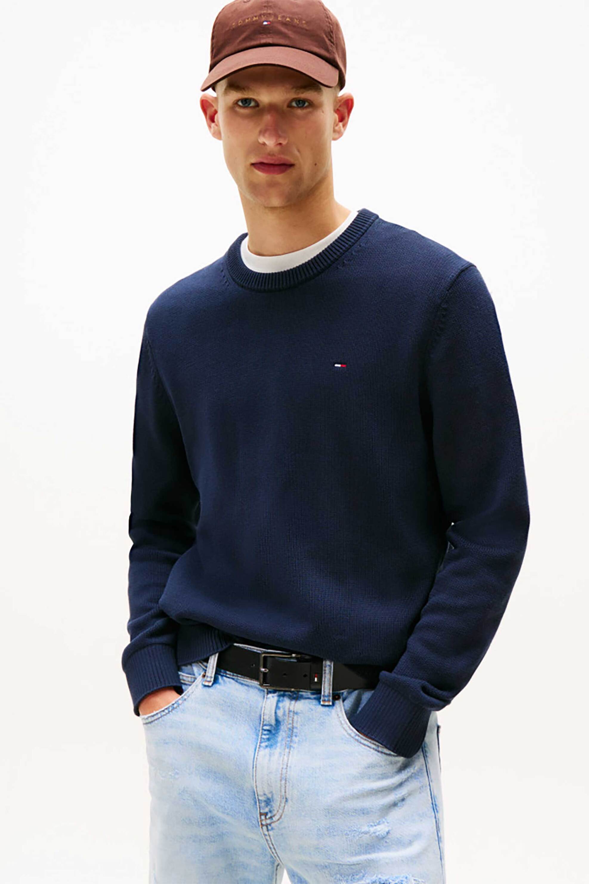 Tommy Jeans ανδρική πλεκτή μπλούζα Slim Fit - DM0DM21787 Μπλε Σκούρο
