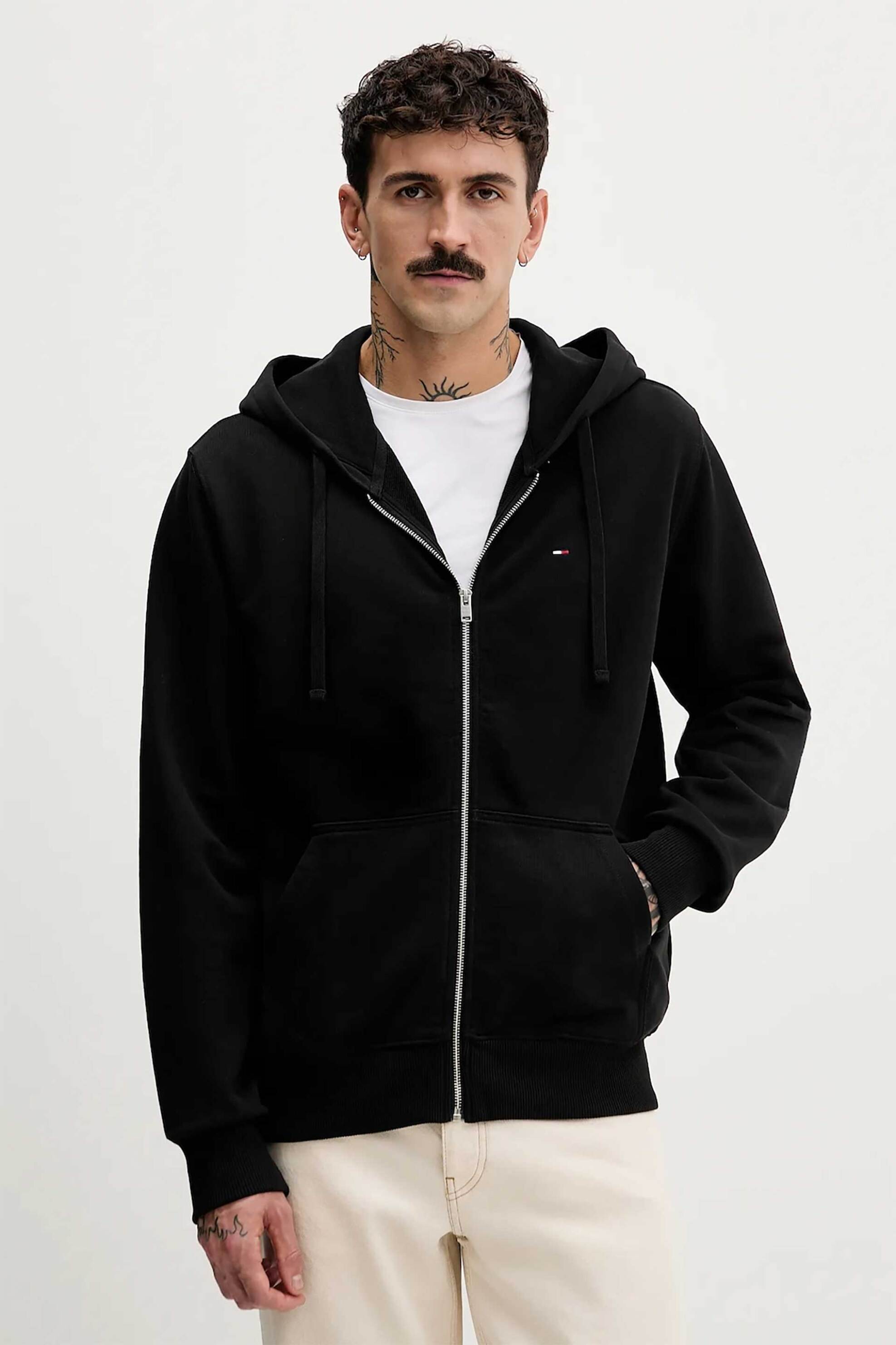 Tommy Jeans ανδρική ζακέτα φούτερ με λογότυπο Relaxed Fit - DM0DM21814 Μαύρο