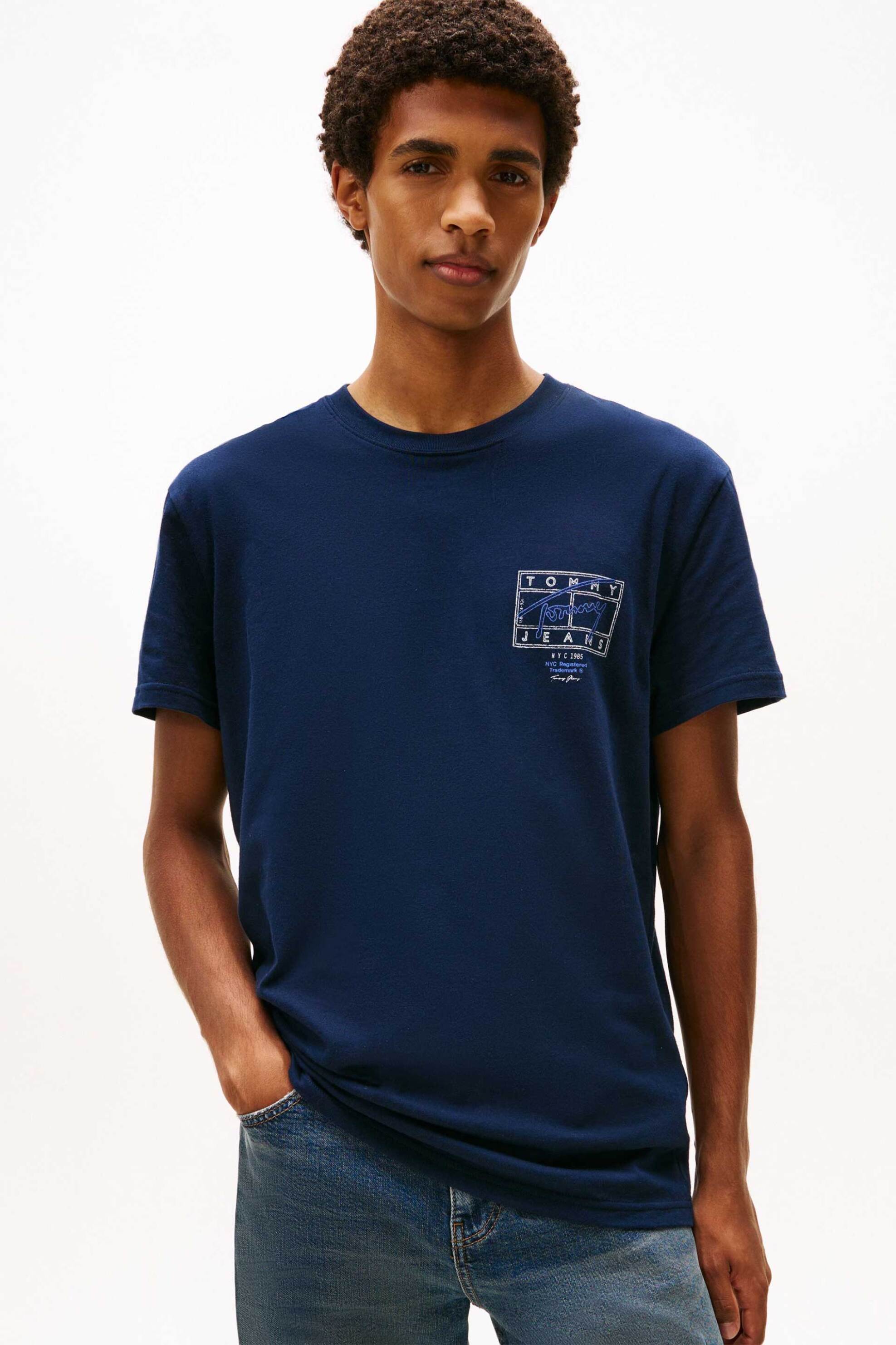 Tommy Jeans ανδρικό T-shirt με graphic logo print Regular Fit - DM0DM22319 Μπλε Σκούρο