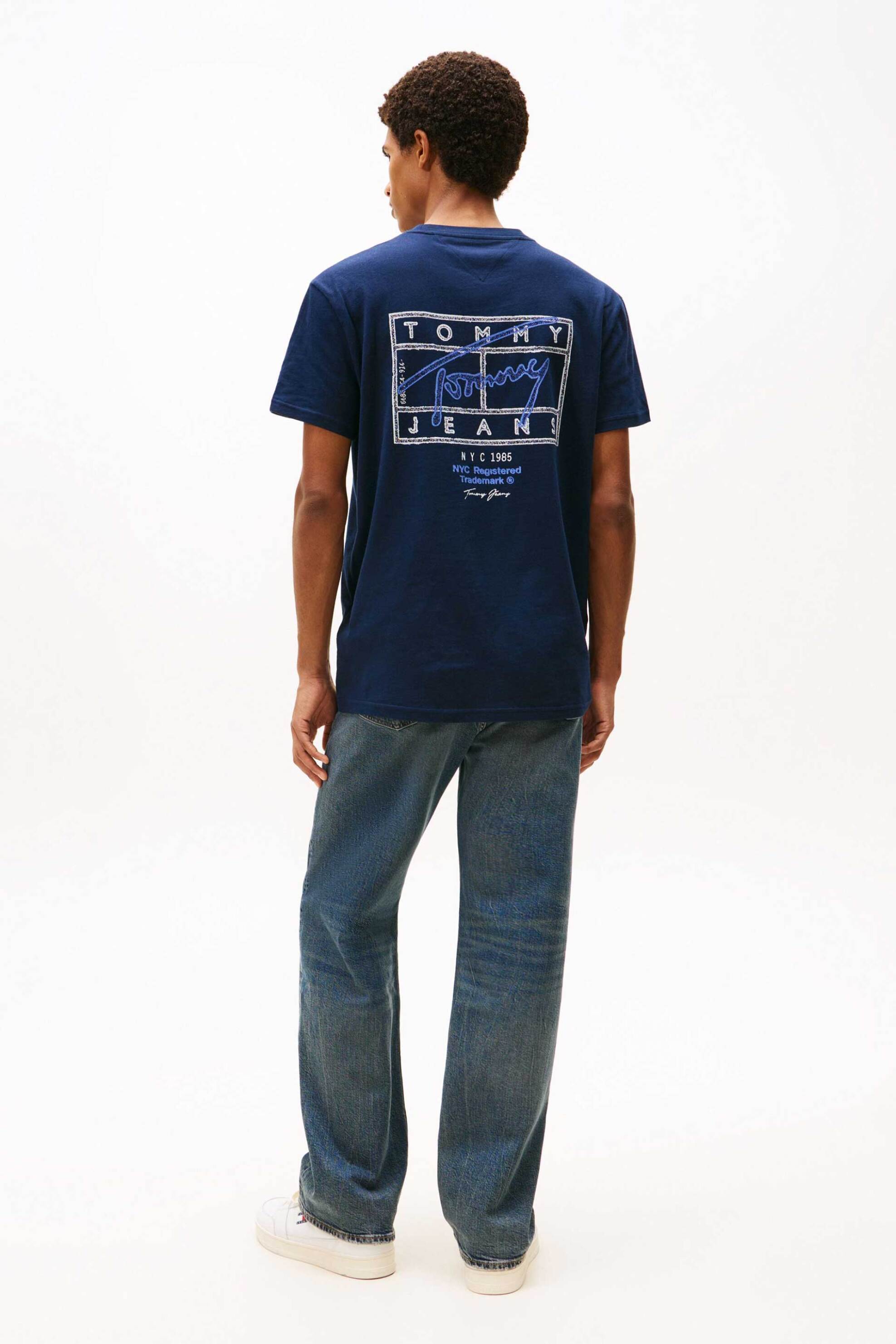 Tommy Jeans Ανδρικό T-Shirt με Graphic Logo Print Regular Fit - Dm0Dm22319 Μπλε Σκούρο