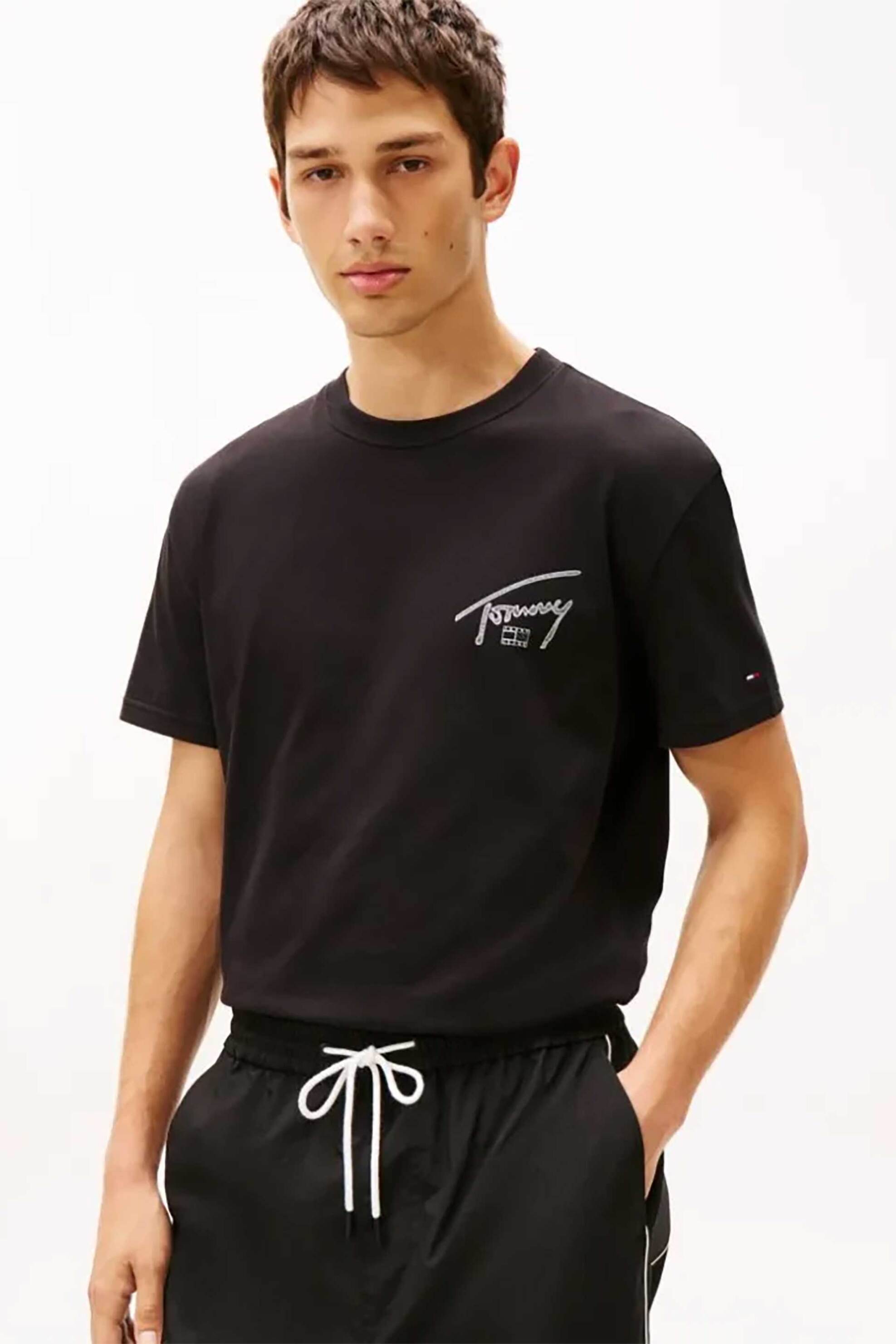 Tommy Jeans ανδρικό T-shirt με graphic logo print Regular Fit - DM0DM22320 Μαύρο