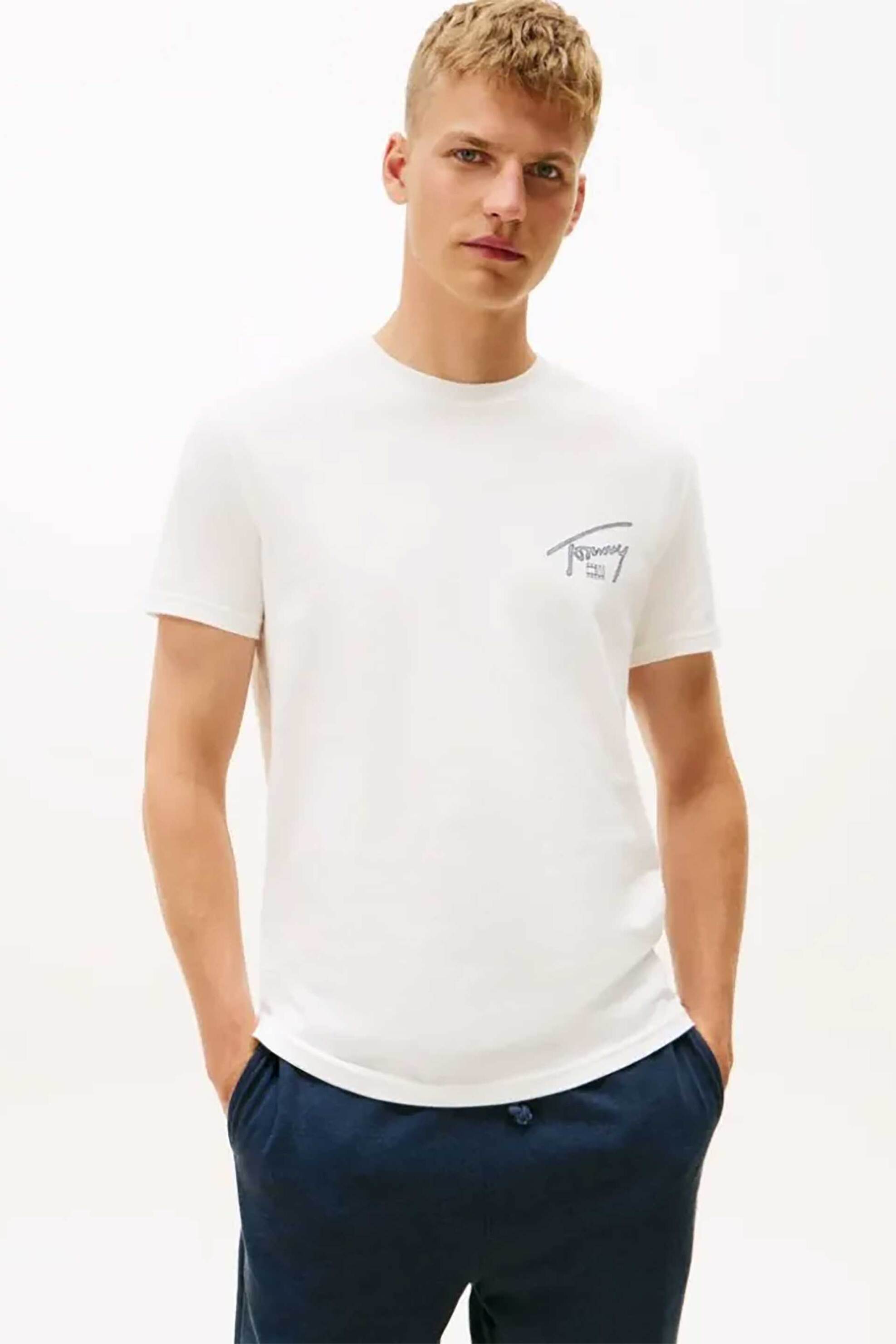 Tommy Jeans ανδρικό T-shirt με graphic logo print Regular Fit - DM0DM22320 Εκρού