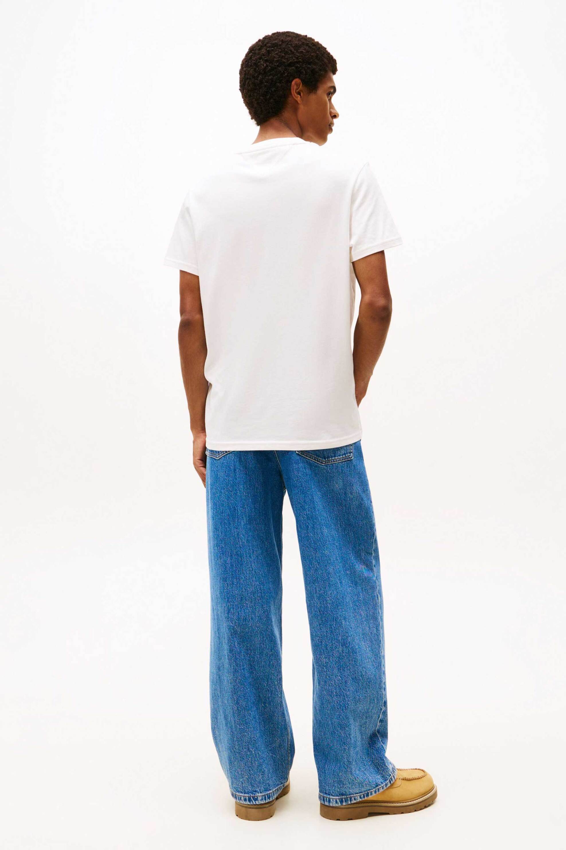 Tommy Jeans Ανδρικό T-Shirt με Logo Print Slim Fit - Dm0Dm22333 Λευκό
