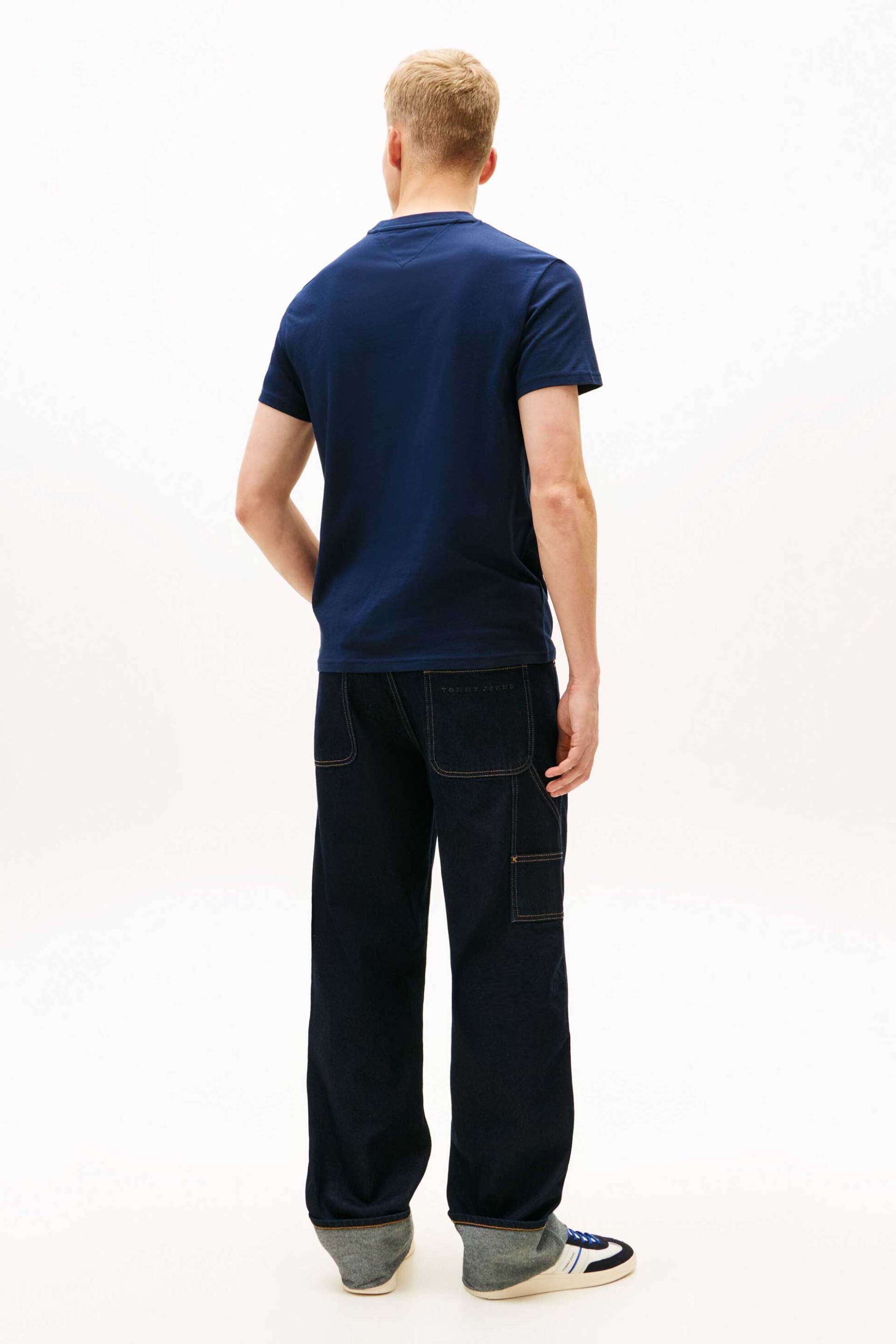 Tommy Jeans Ανδρικό T-Shirt με Logo Print Slim Fit - Dm0Dm22333 Μπλε Σκούρο