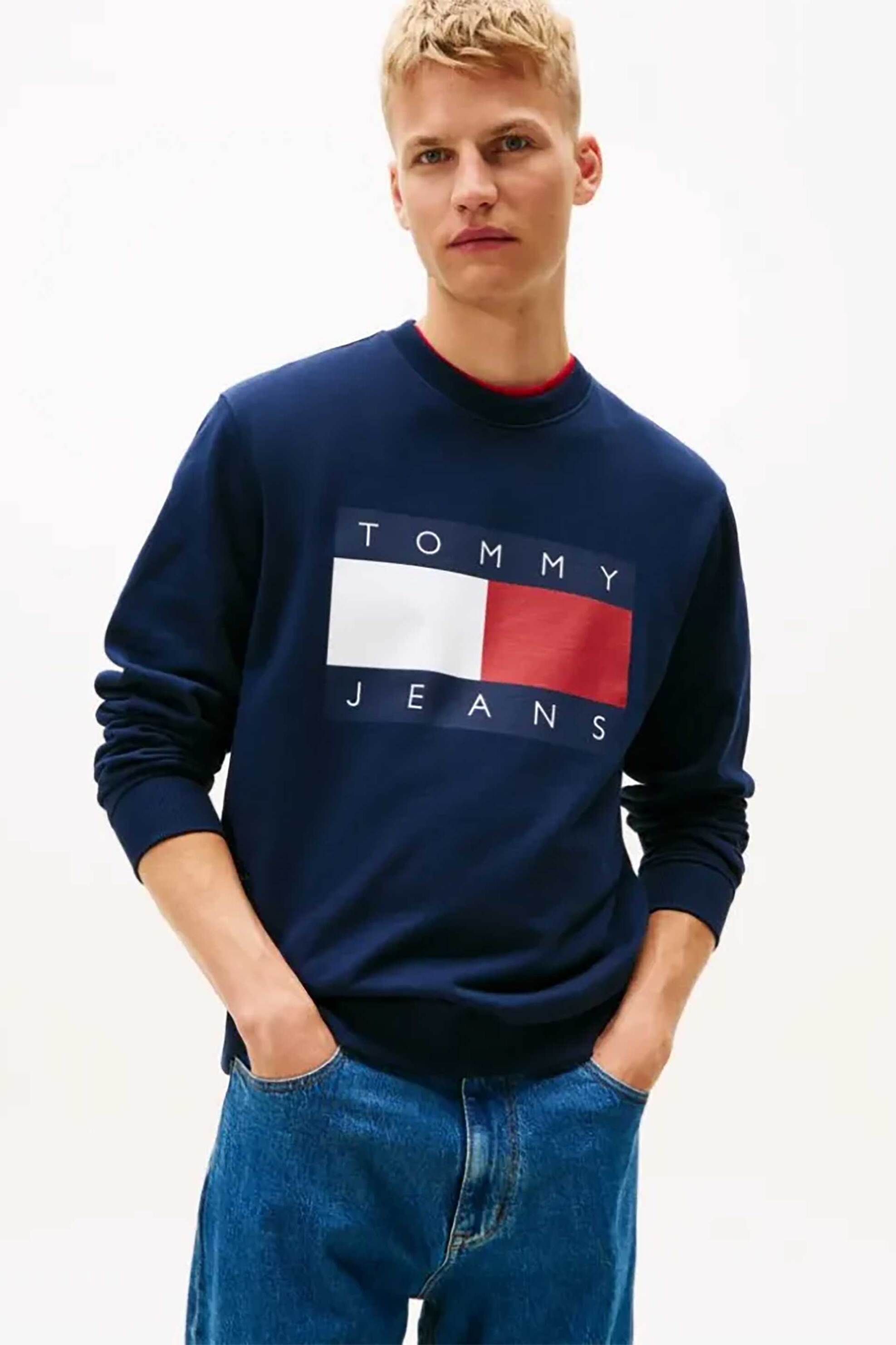 Tommy Jeans ανδρική μπλούζα φούτερ με λογότυπο Regular Fit - DM0DM22643 Μπλε Σκούρο