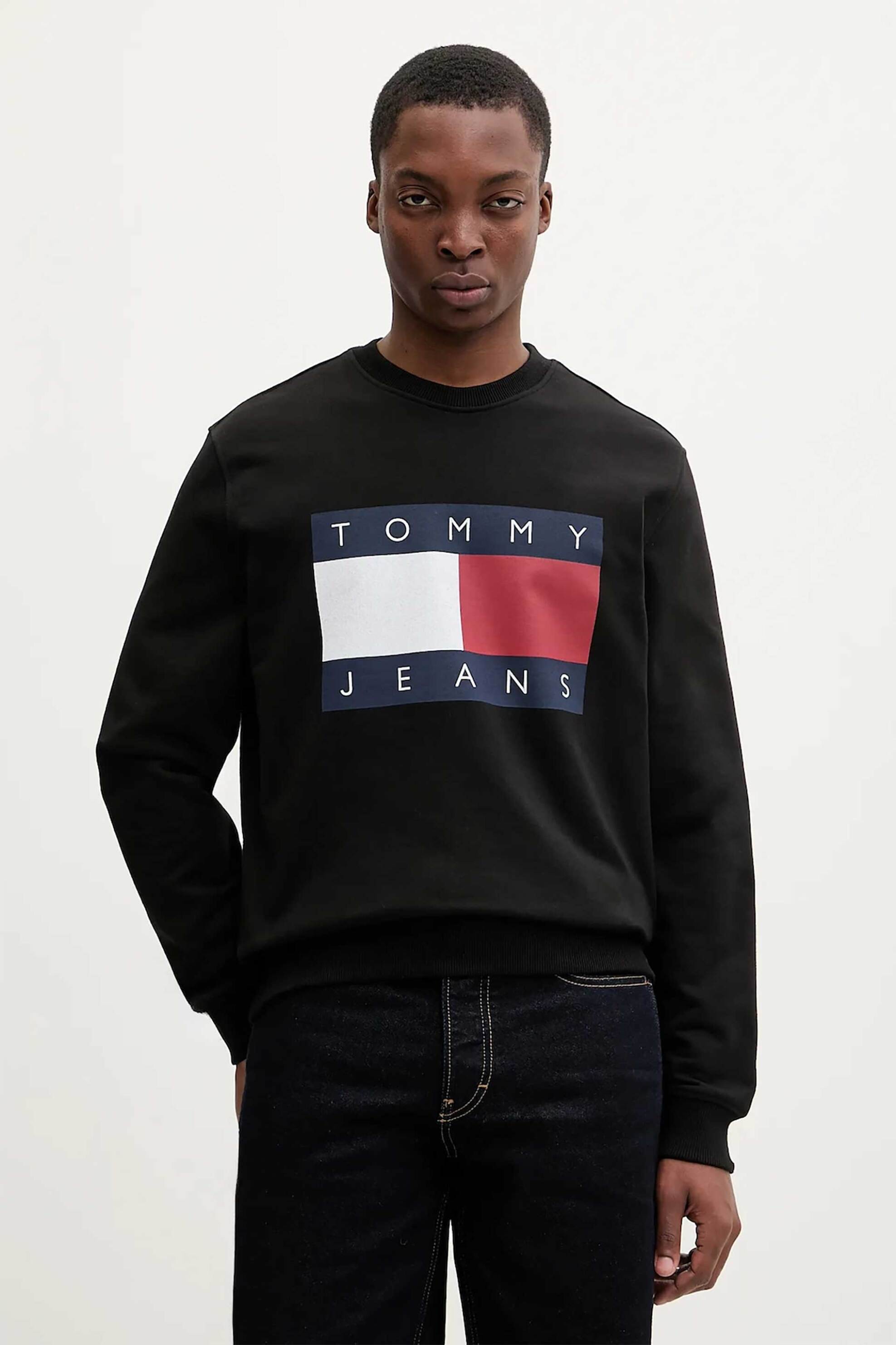 Tommy Jeans ανδρική μπλούζα φούτερ με λογότυπο Regular Fit - DM0DM22643 Μαύρο