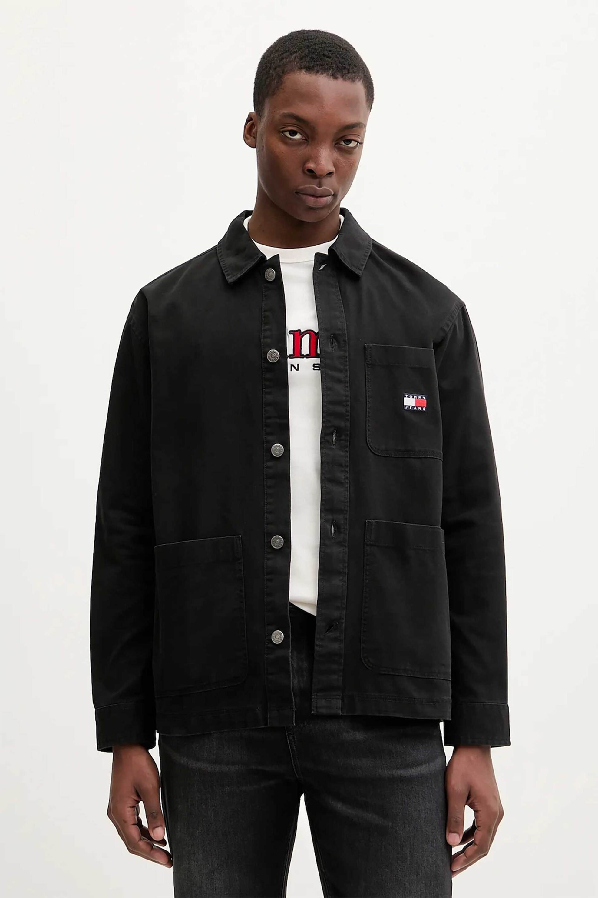 Tommy Jeans ανδρικό πουκάμισο με λογότυπο Regular Fit - DM0DM20236 Μαύρο