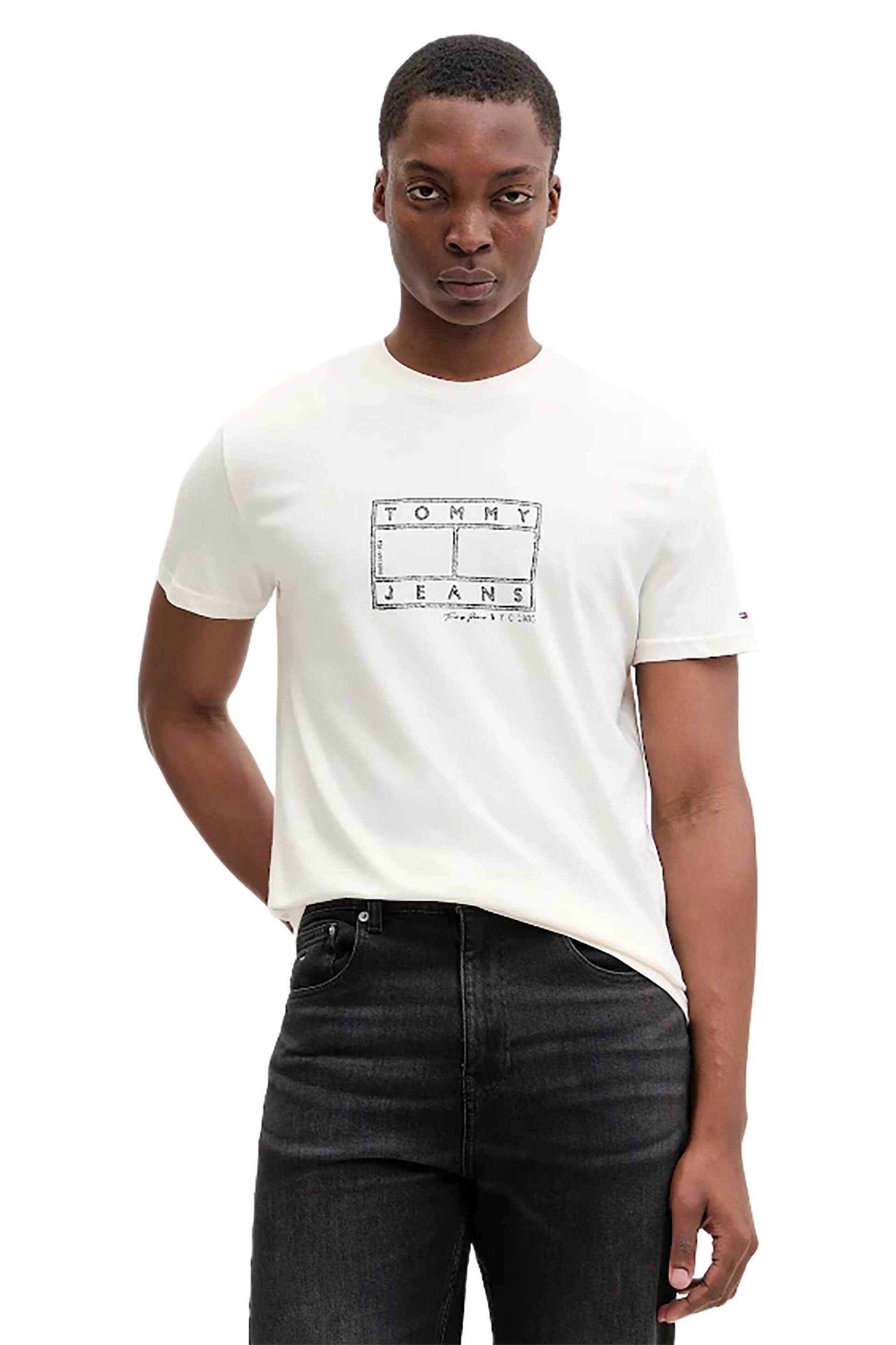 Tommy Jeans ανδρικό T-shirt με λογότυπο Regular Fit - DM0DM22317 Λευκό