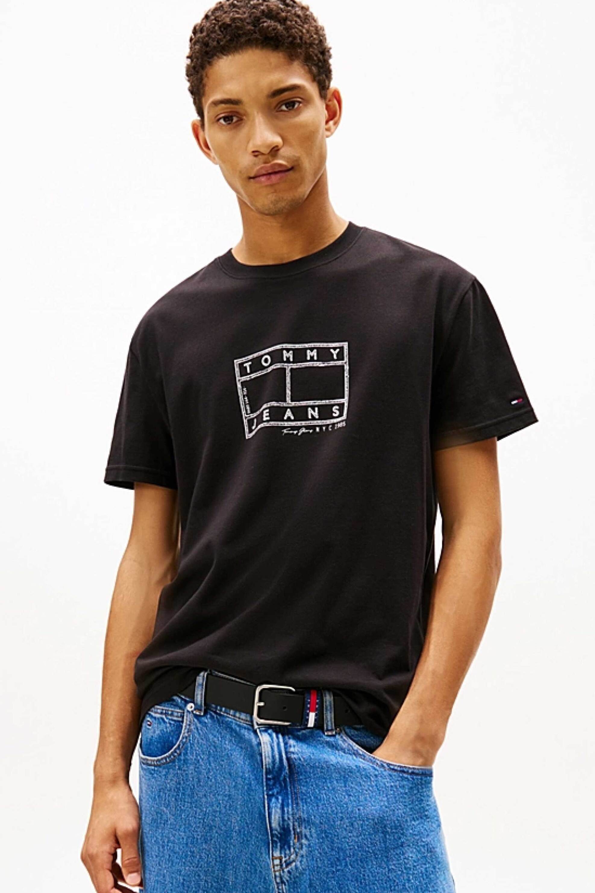 Tommy Jeans ανδρικό T-shirt με λογότυπο Regular Fit - DM0DM22317 Μαύρο