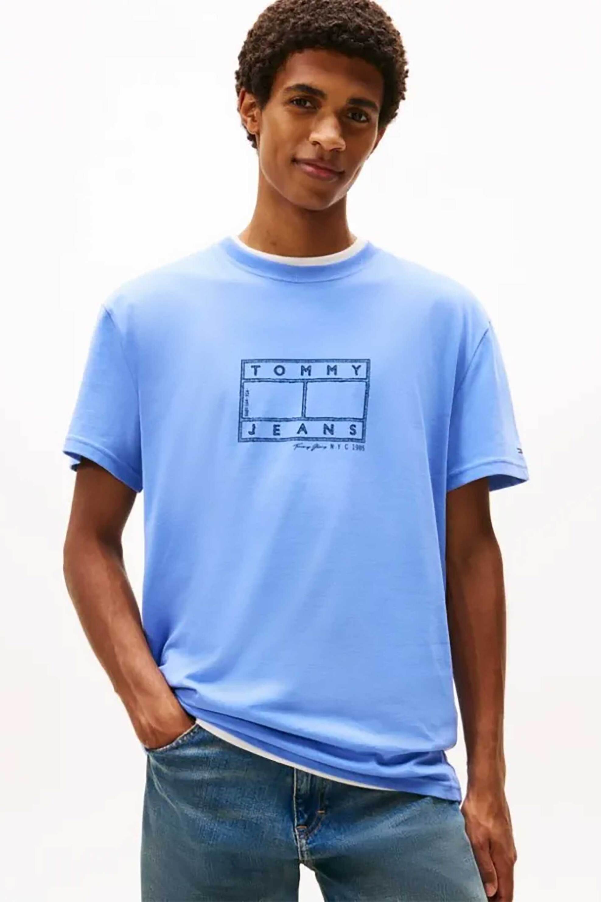 Tommy Jeans ανδρικό T-shirt με λογότυπο Regular Fit - DM0DM22317 Γαλάζιο