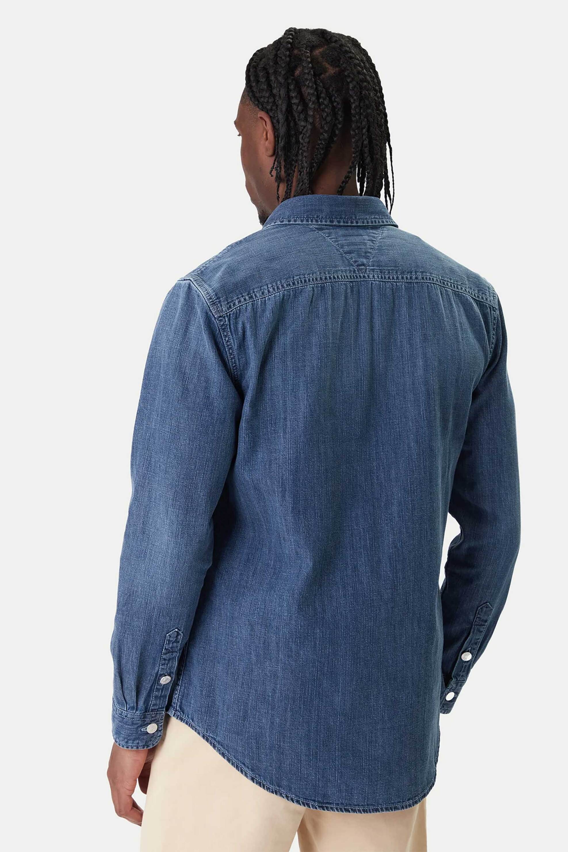 Tommy Jeans Ανδρικό Denim Πουκάμισο με Λογότυπο Regular Fit - Dm0Dm22303 Blue Σκούρο
