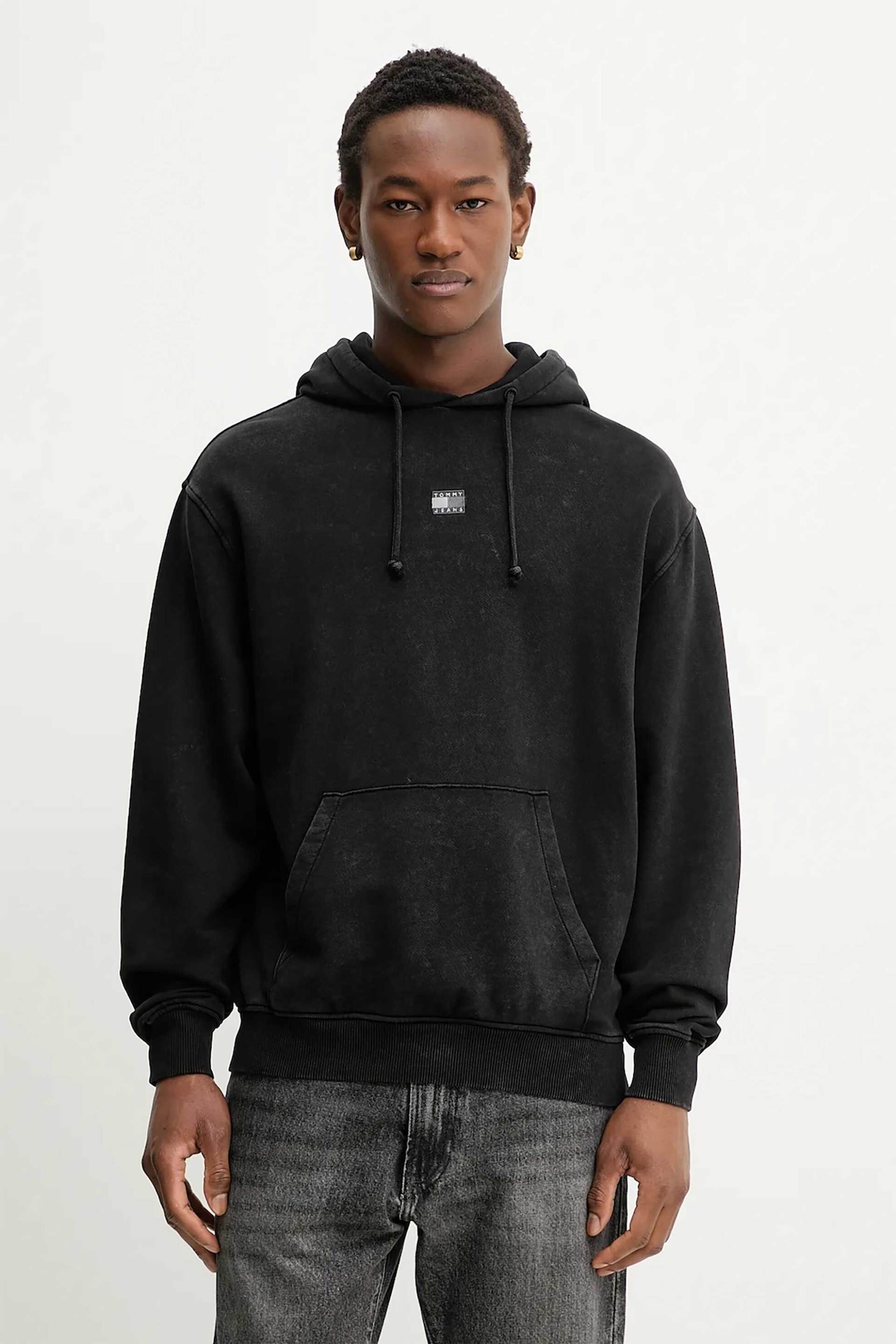 Tommy Jeans ανδρική μπλούζα φούτερ με logo print Regular Fit - DM0DM22383 Μαύρο