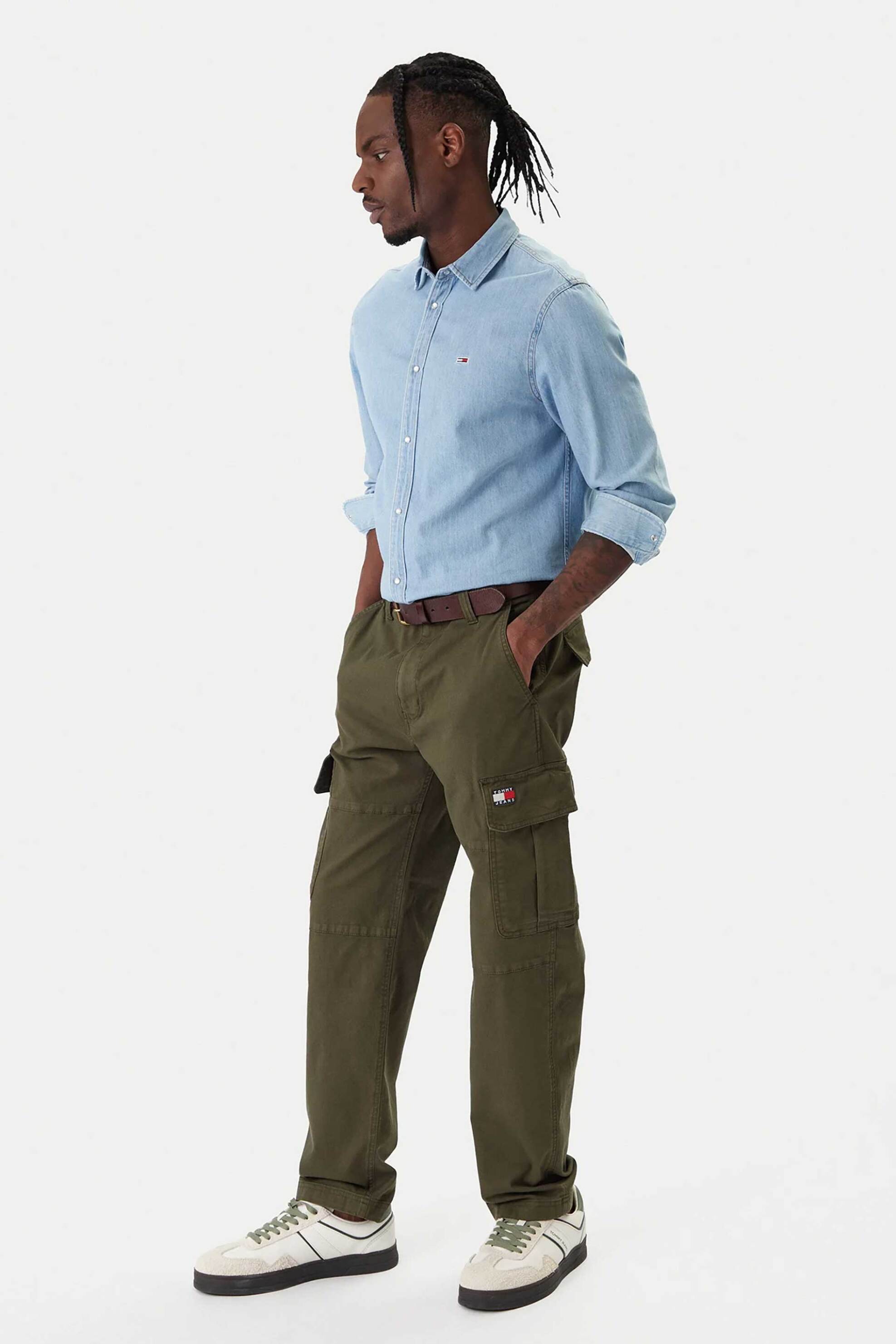 Tommy Jeans ανδρικό cargo παντελόνι μονόχρωμο Slim Fit - DM0DM22651 Λαδί