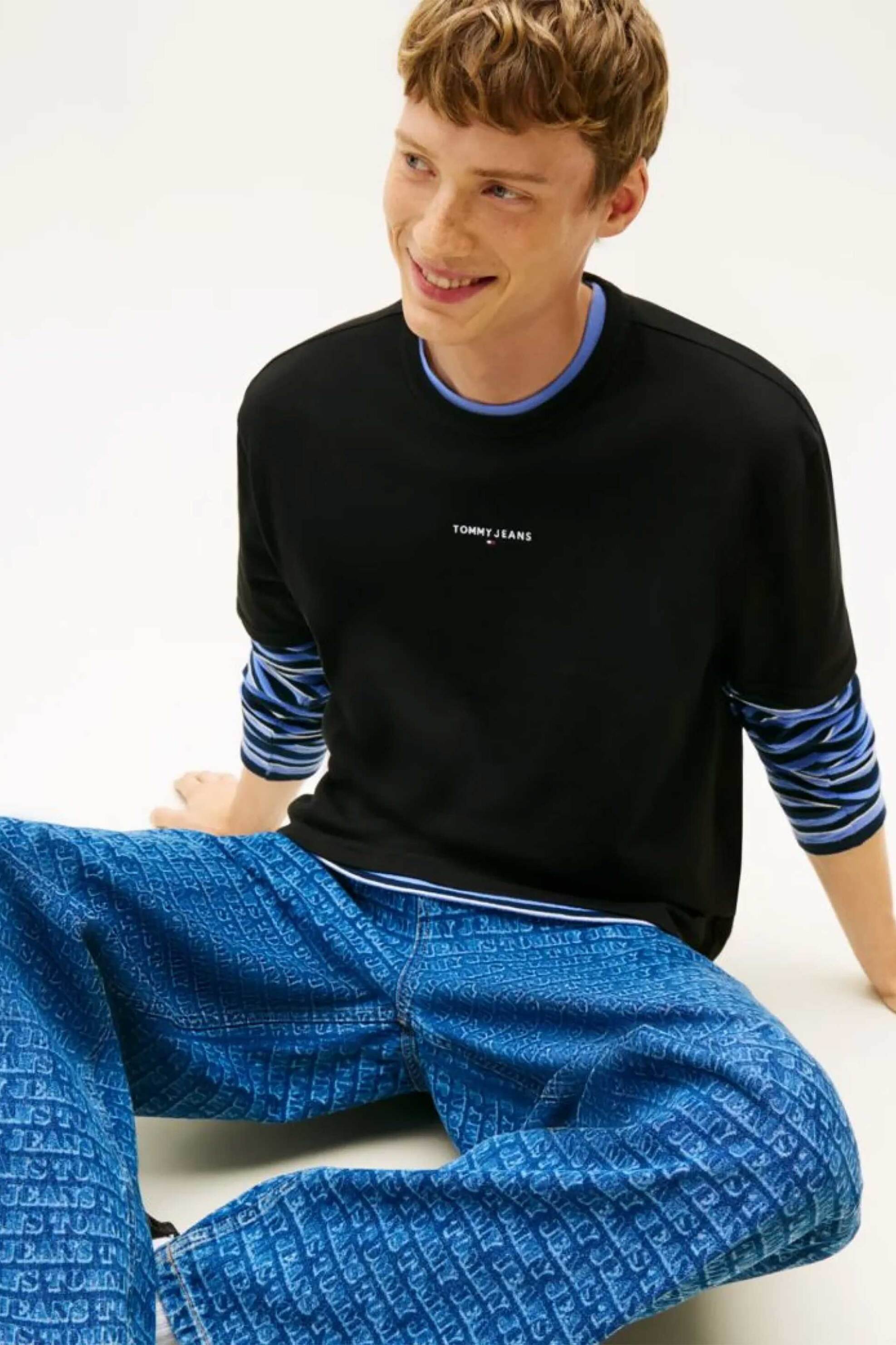 Tommy Jeans ανδρικό T-shirt με logo print Regular Fit - DM0DM21110 Μαύρο