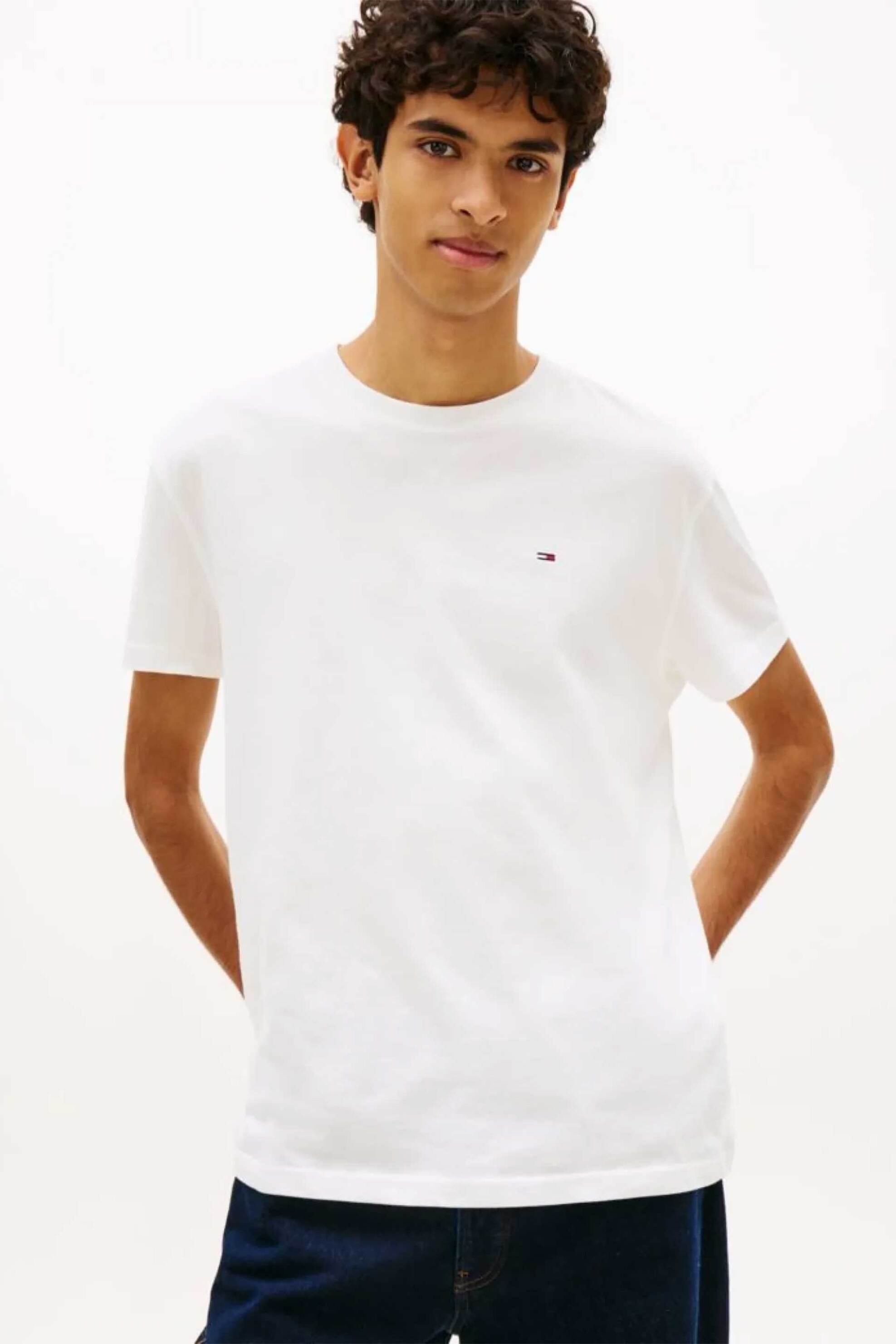 Tommy Jeans ανδρικό T-shirt με κεντημένο λογότυπο Regular Fit - DM0DM22504 Εκρού