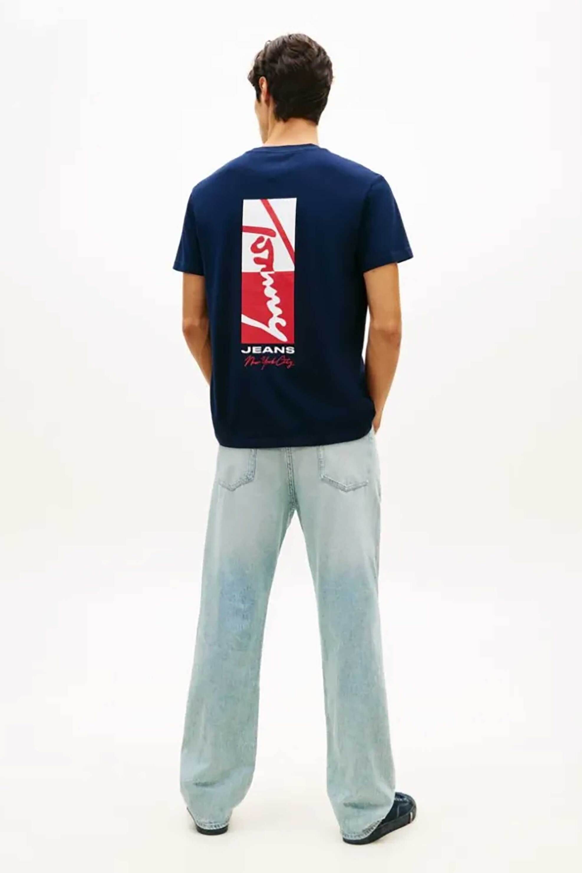 Tommy Jeans Ανδρικό T-Shirt με Κεντημένο Λογότυπο - Dm0Dm22532 Μπλε Σκούρο