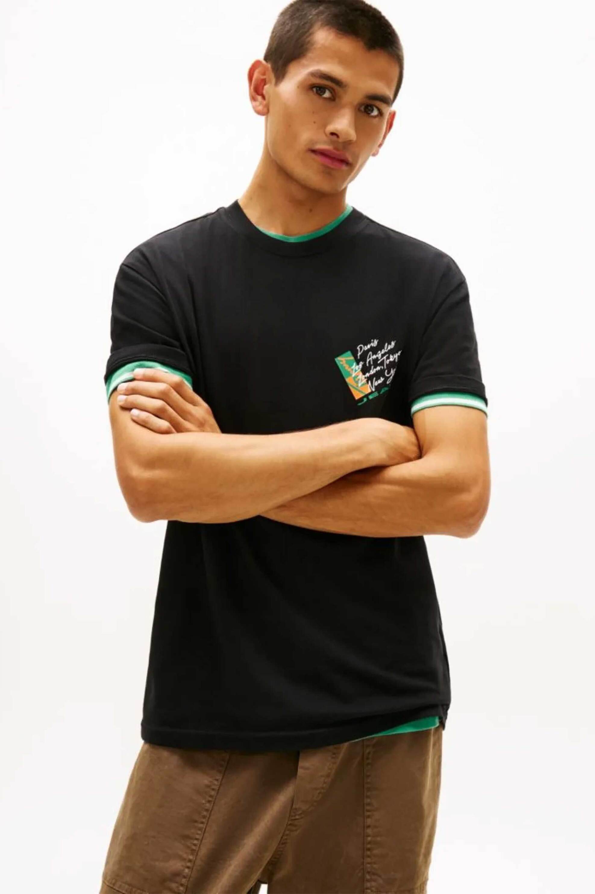 Tommy Jeans ανδρικό T-shirt με print Regular Fit - DM0DM22533 Μαύρο