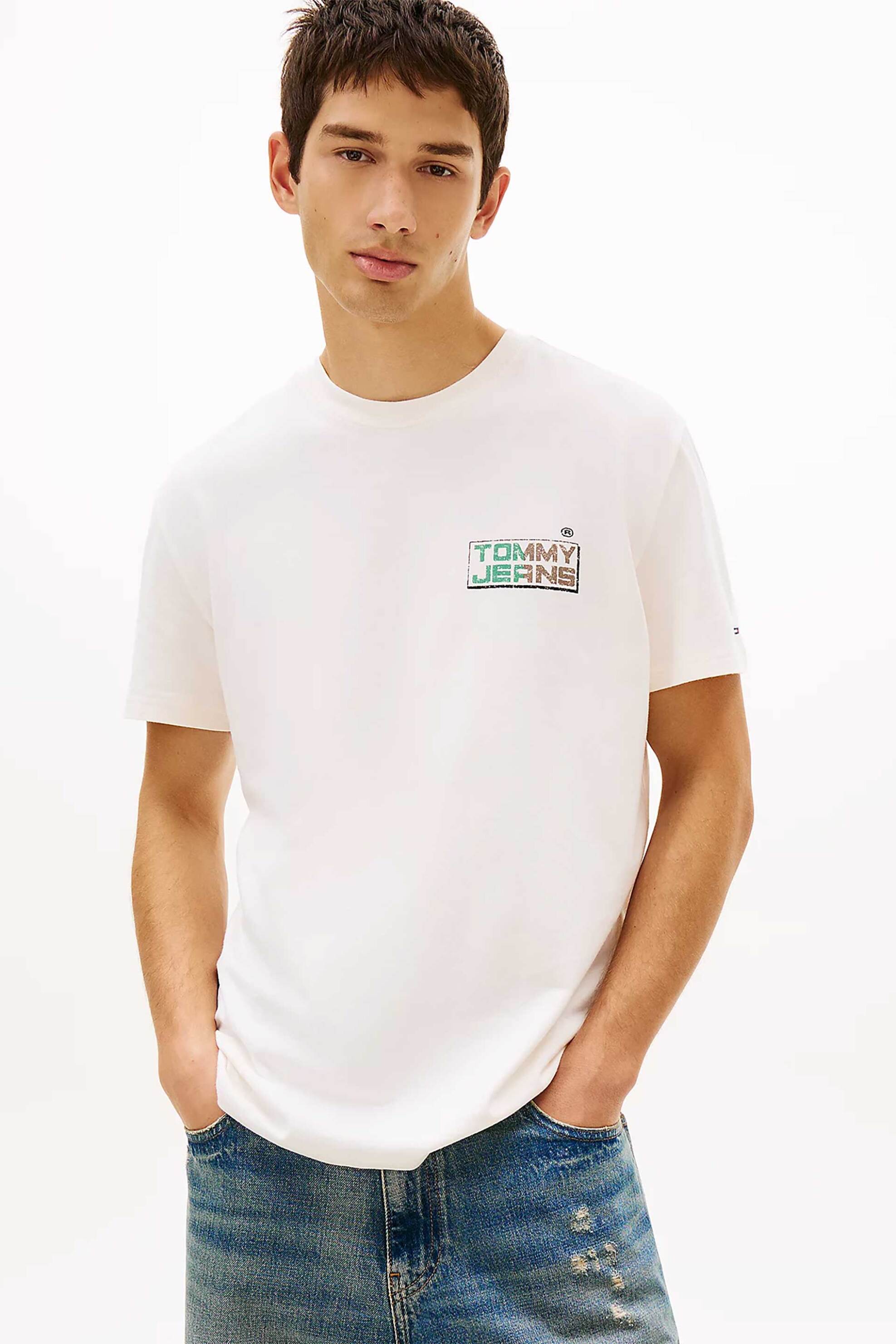 Tommy Jeans ανδρικό T-shirt με logo print Relaxed Fit - DM0DM22536 Λευκό