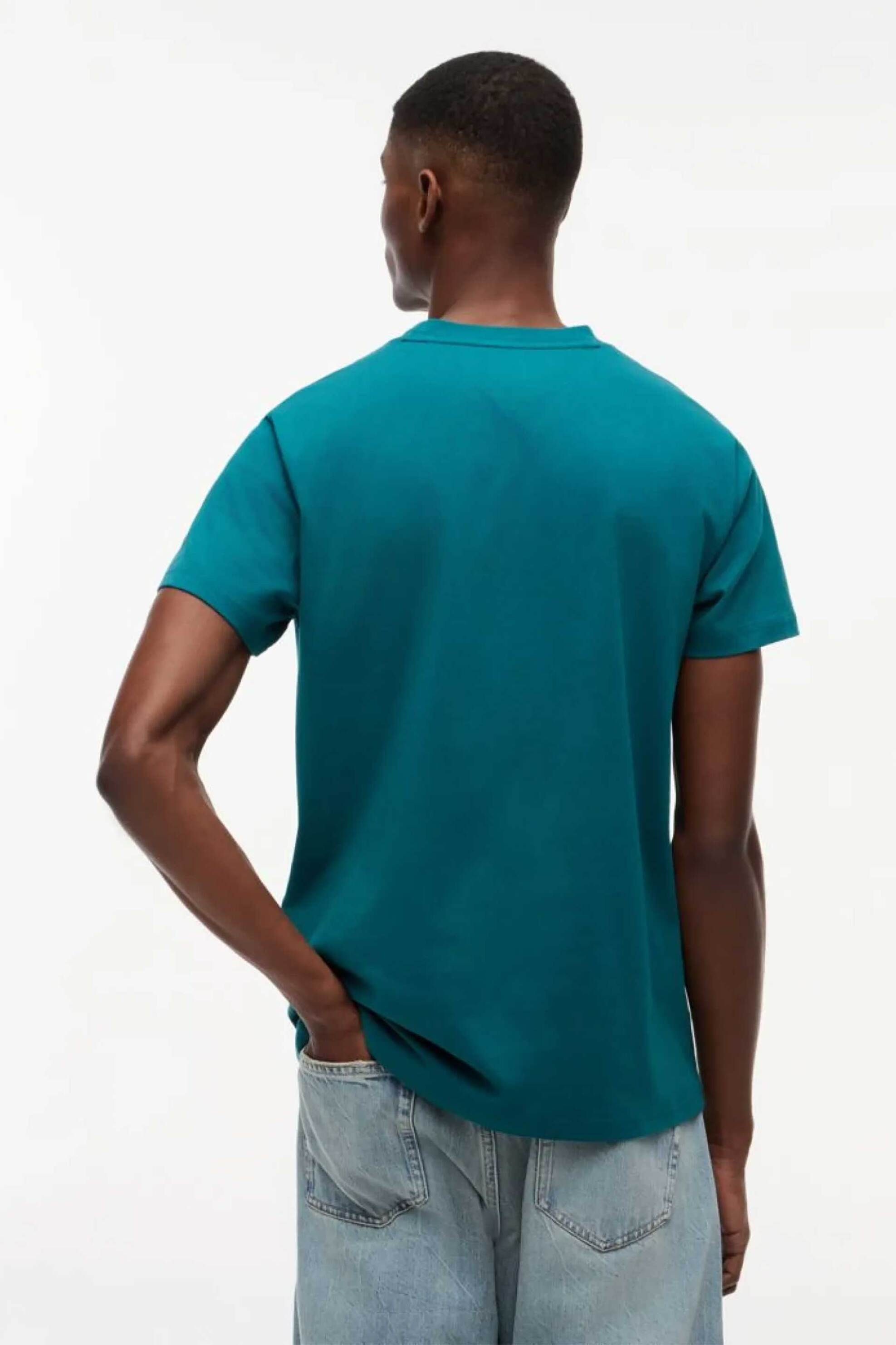 Tommy Jeans Ανδρικό T-Shirt με Signature Logo Slim Fit - Dm0Dm22538 Πετρόλ