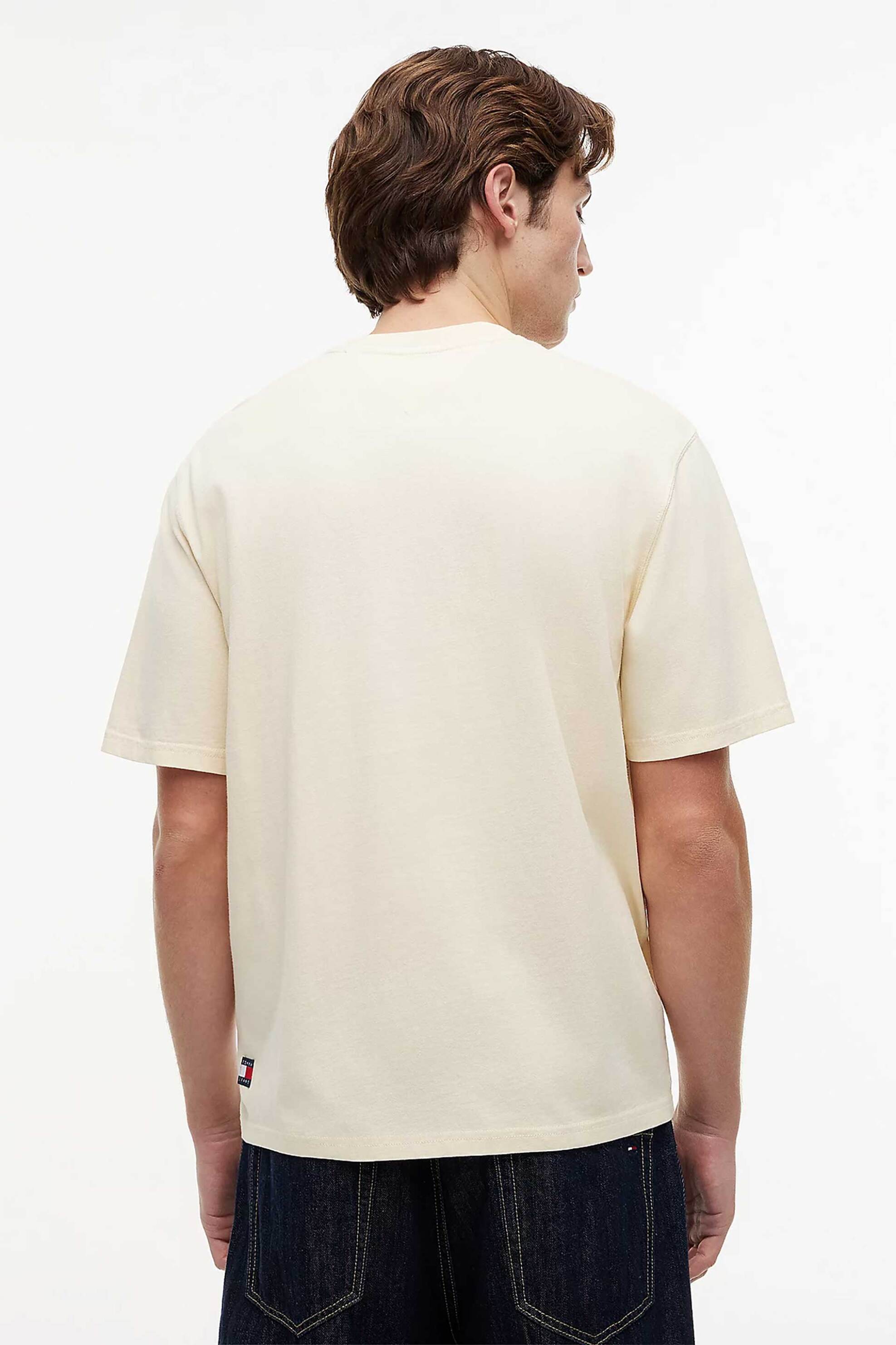 Tommy Jeans Ανδρικό T-Shirt με Ανάγλυφο Ton-Sur-Ton Λογότυπο Oversized Fit - Dm0Dm22545 Κρέμ