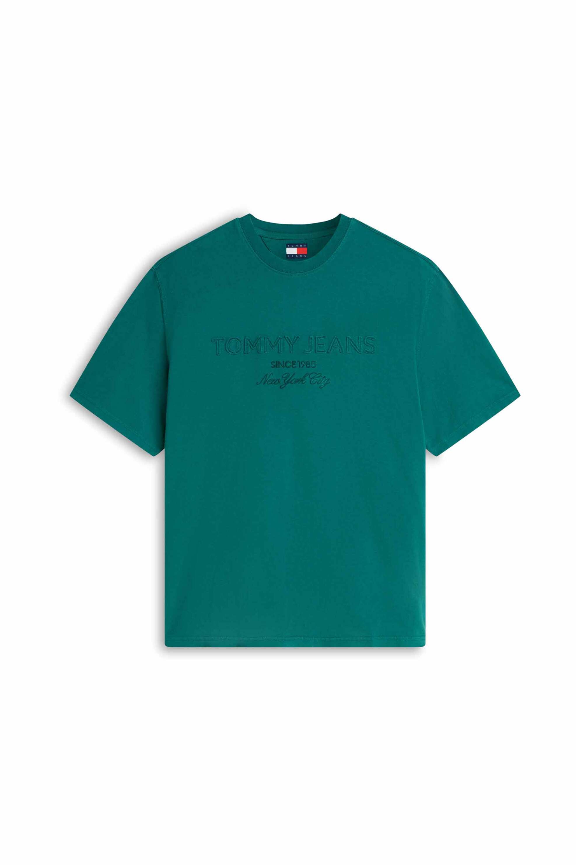 Tommy Jeans ανδρικό T-shirt με ανάγλυφο ton-sur-ton λογότυπο Oversized Fit - DM0DM22545 Πετρόλ