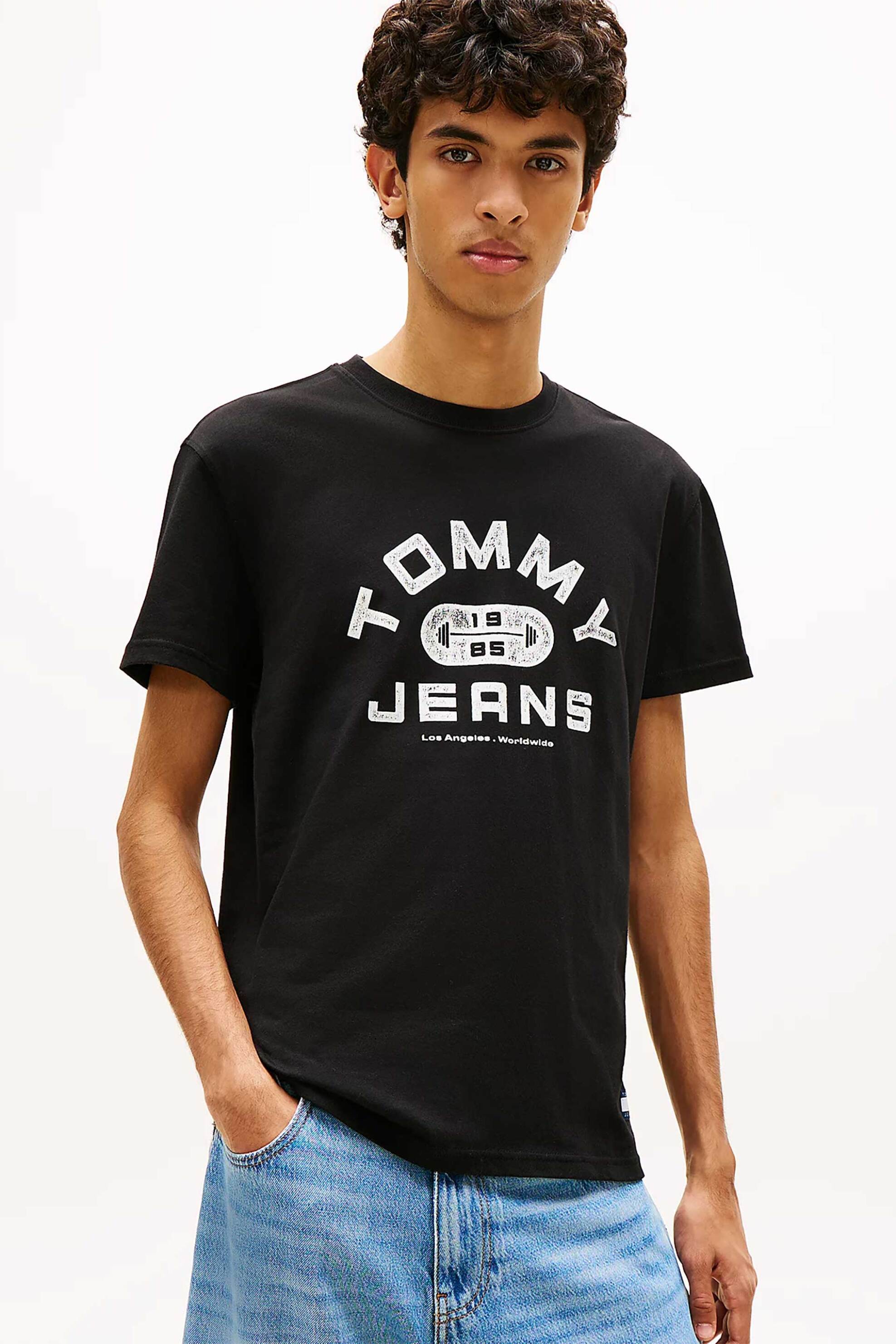 Tommy Jeans ανδρικό T-shirt με logo print Regular Fit - DM0DM22551 Μαύρο