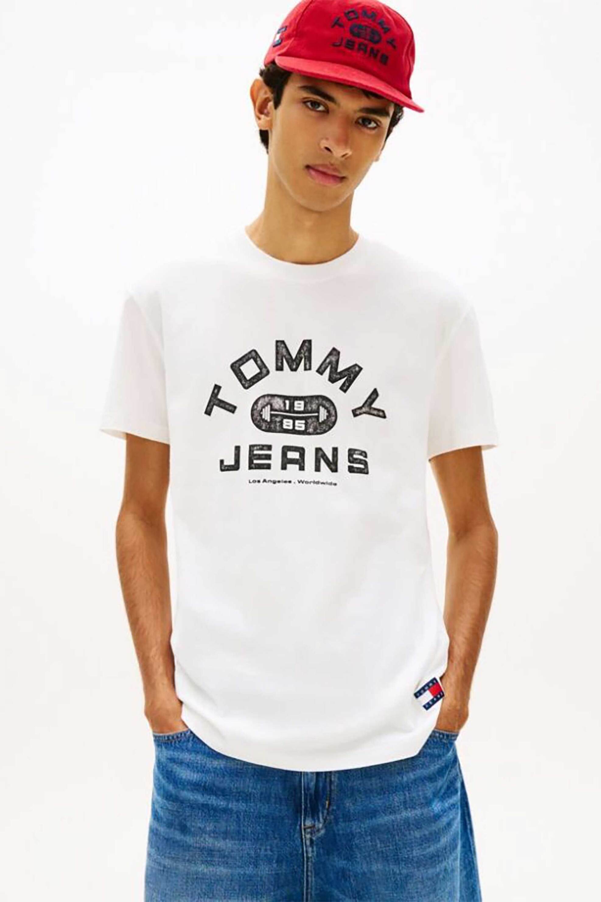 Tommy Jeans ανδρικό T-shirt με logo print Regular Fit - DM0DM22551 Εκρού