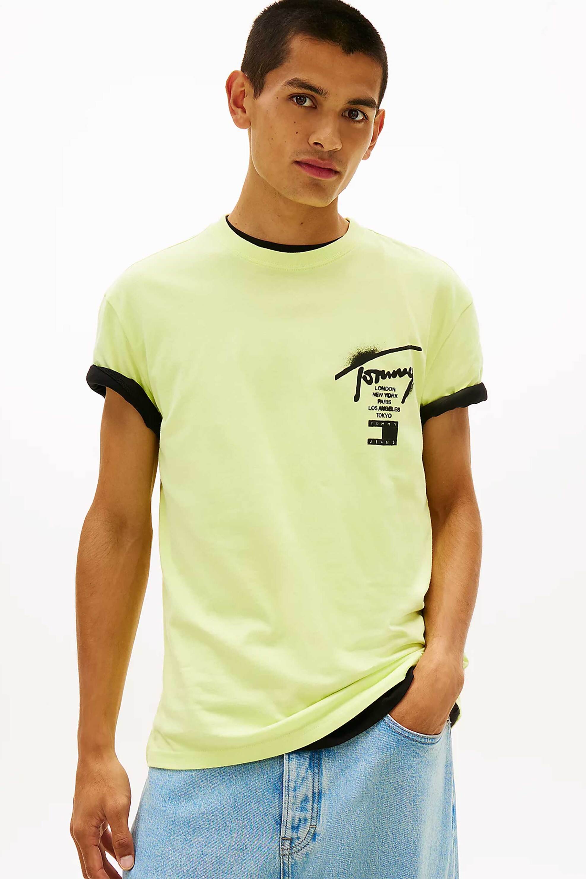 Tommy Jeans ανδρικό T-shirt με signature logo print Regular Fit - DM0DM22553 Κίτρινο