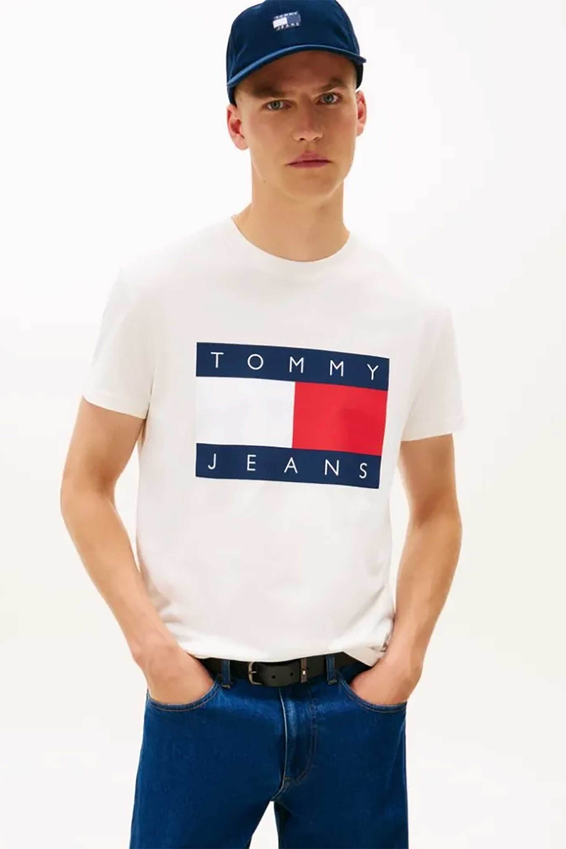 Tommy Jeans ανδρικό T-shirt με λογότυπο Regular Fit - DM0DM22645 Λευκό