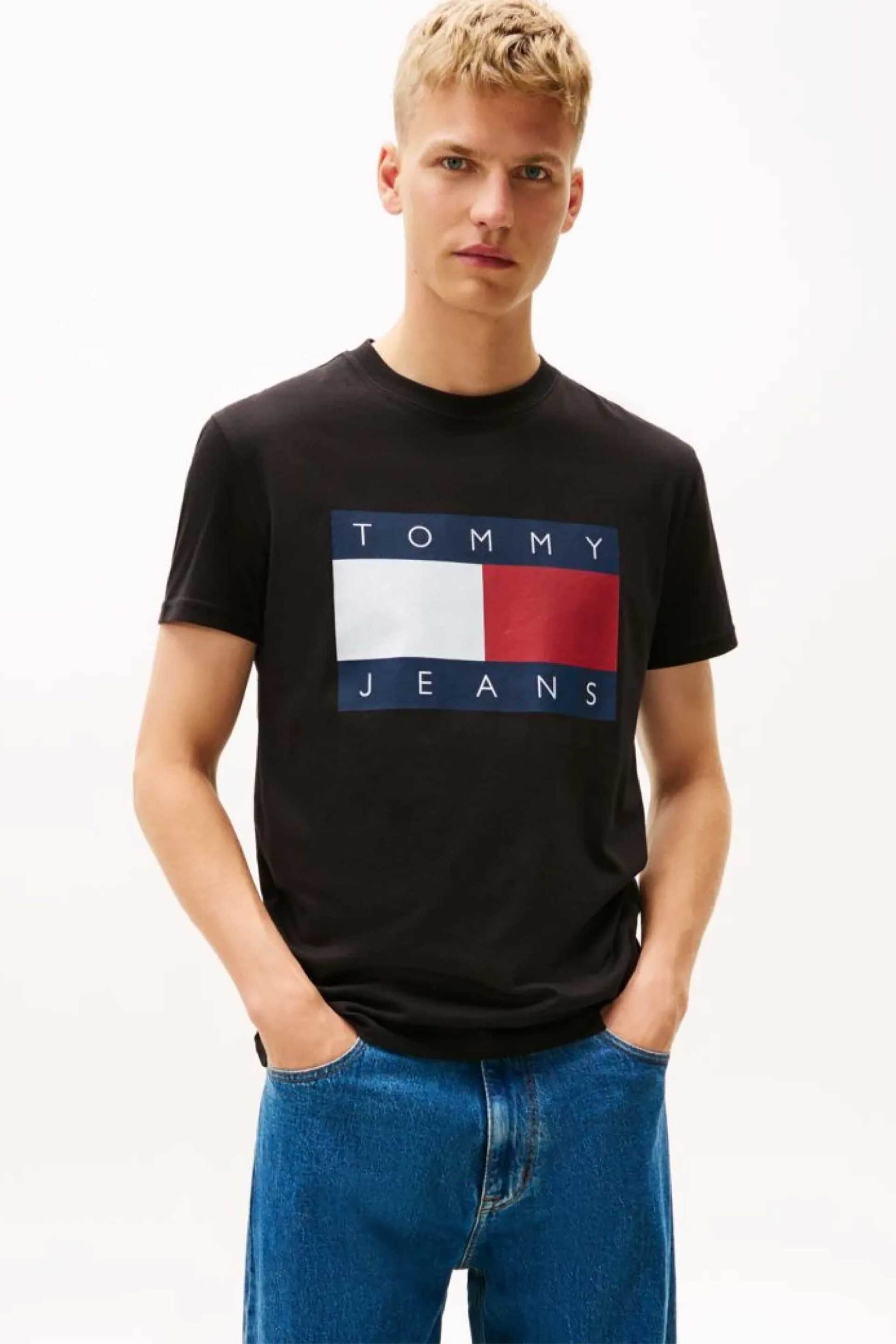 Tommy Jeans ανδρικό T-shirt με λογότυπο Regular Fit - DM0DM22645 Μαύρο