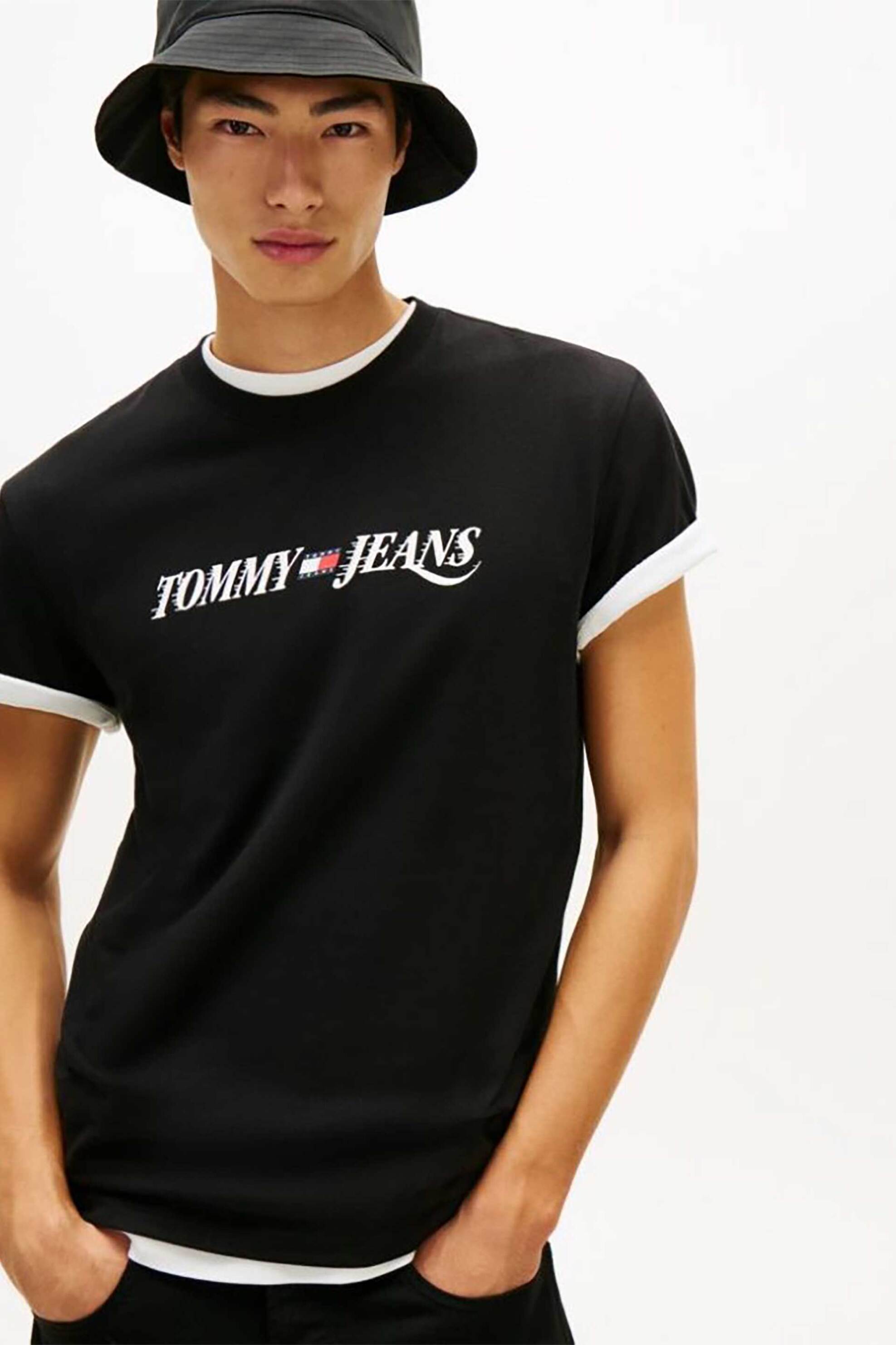 Tommy Jeans ανδρικό T-shirt με λογότυπο Regular Fit - DM0DM22548 Μαύρο