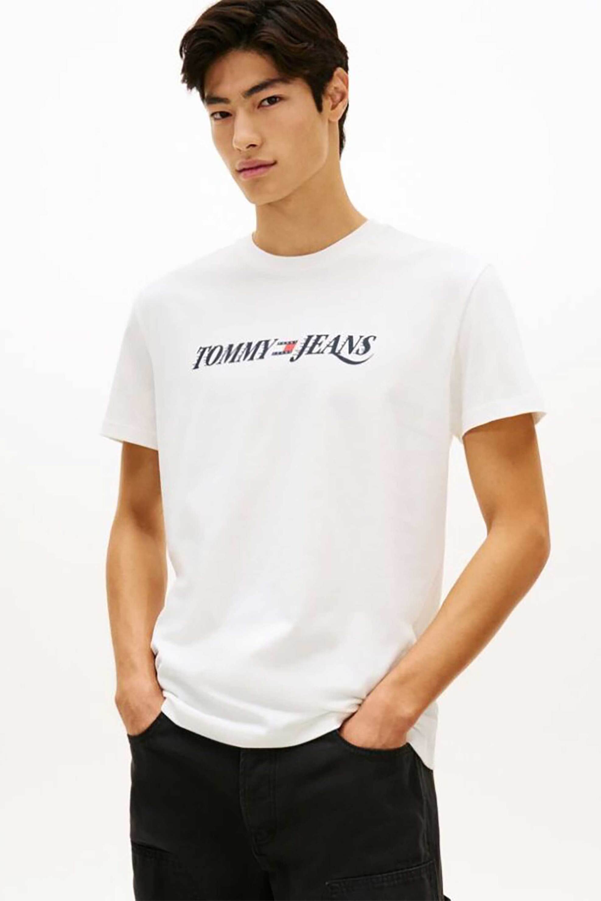 Tommy Jeans ανδρικό T-shirt με λογότυπο Regular Fit - DM0DM22548 Εκρού