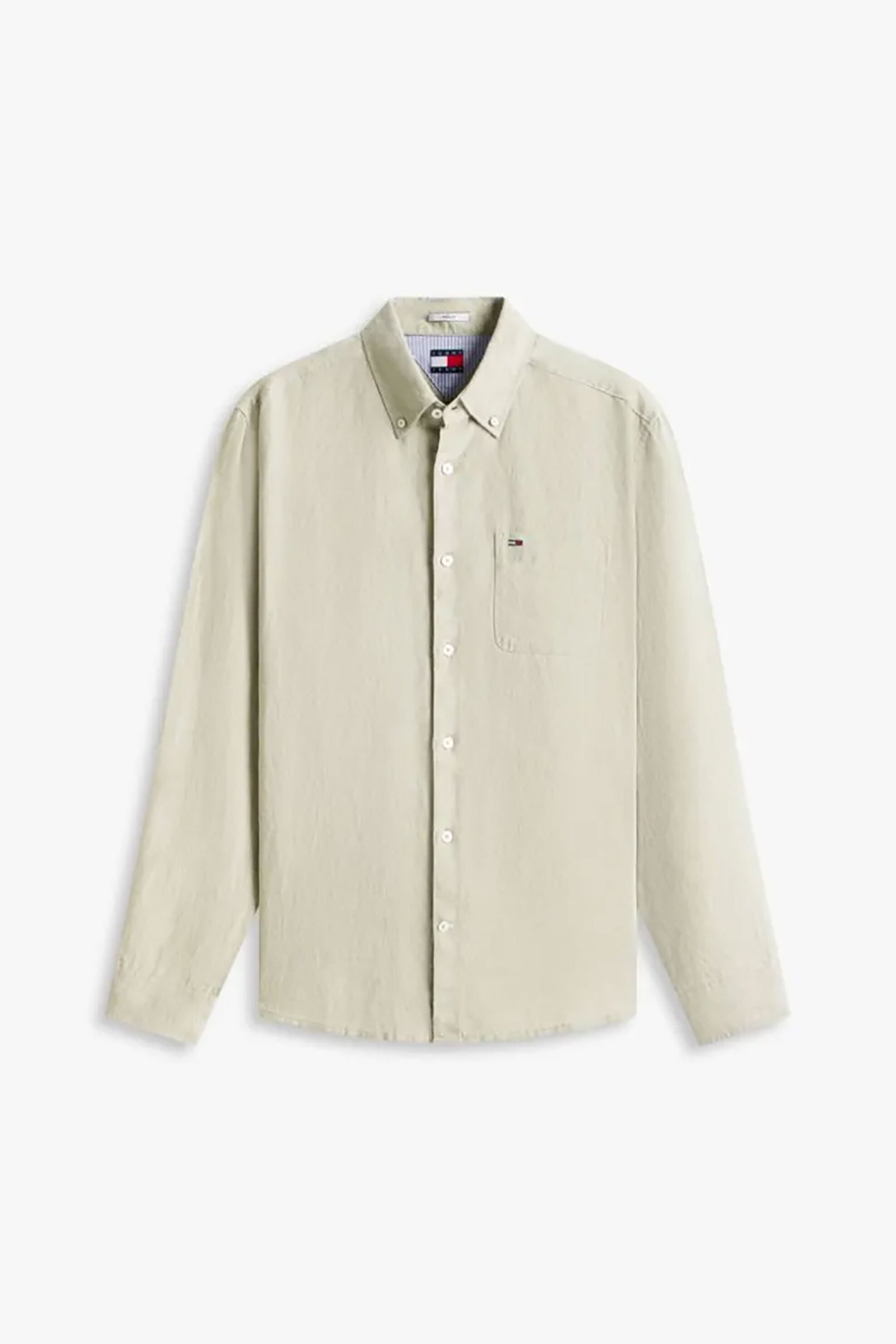 Tommy Jeans Ανδρικό Πουκάμισο Λινό με Λογότυπο Regular Fit - Dm0Dm22760 Πράσινο Μέντας
