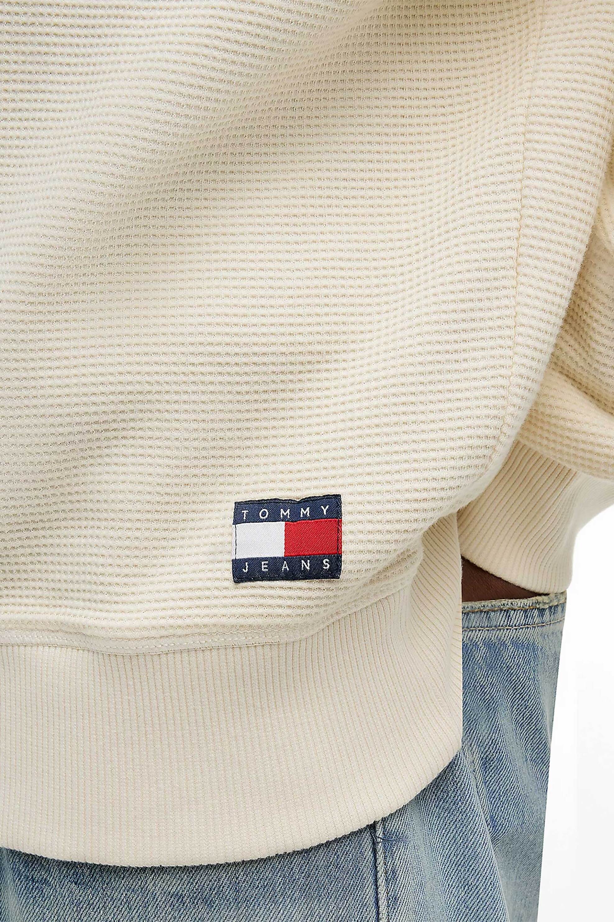 Tommy Jeans Ανδρική Μπλούζα Φούτερ με Waffle Pattern Relaxed Fit - Dm0Dm23126 Κρέμ