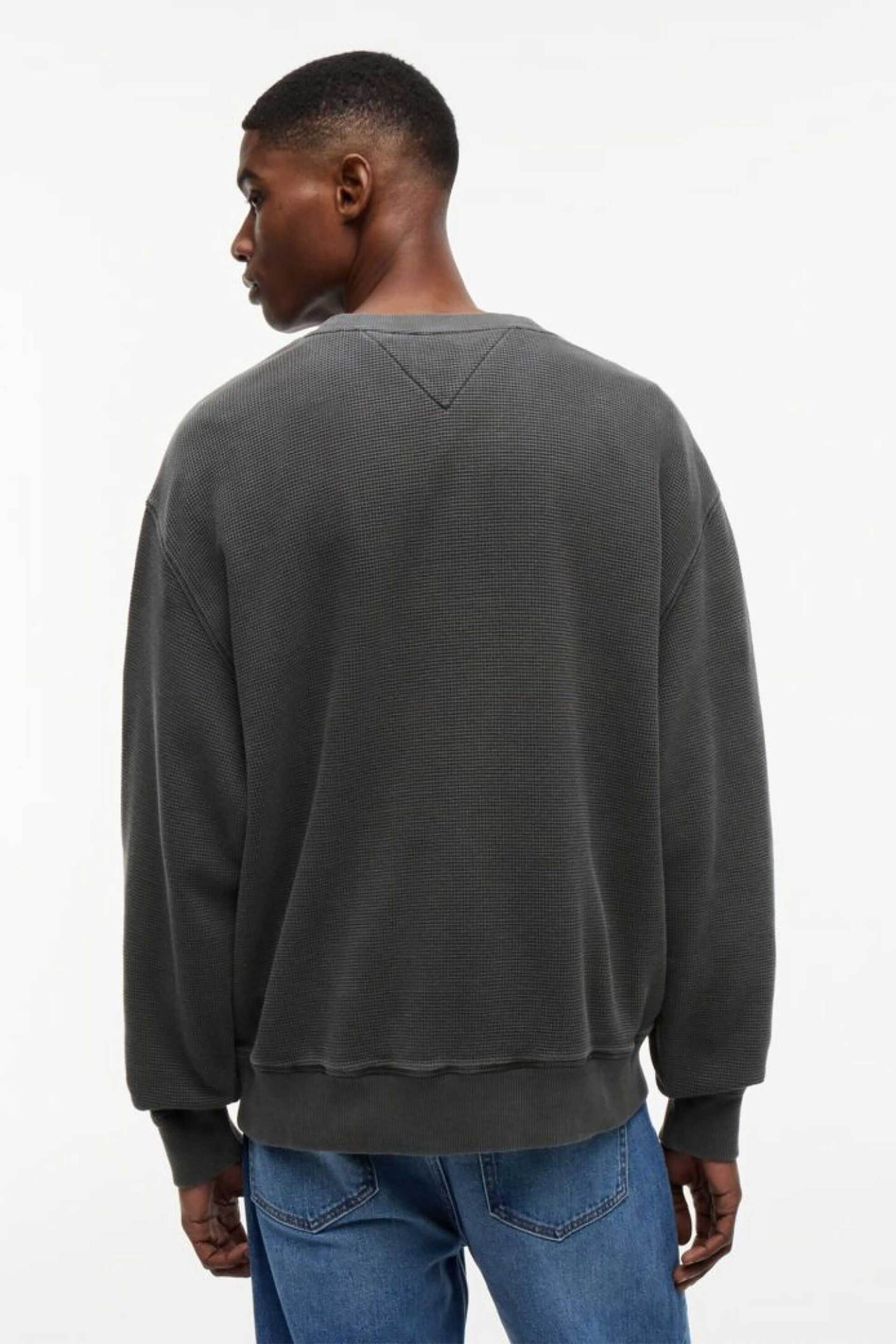 Tommy Jeans Ανδρική Μπλούζα Φούτερ με Waffle Pattern Relaxed Fit - Dm0Dm23126 Μαύρο