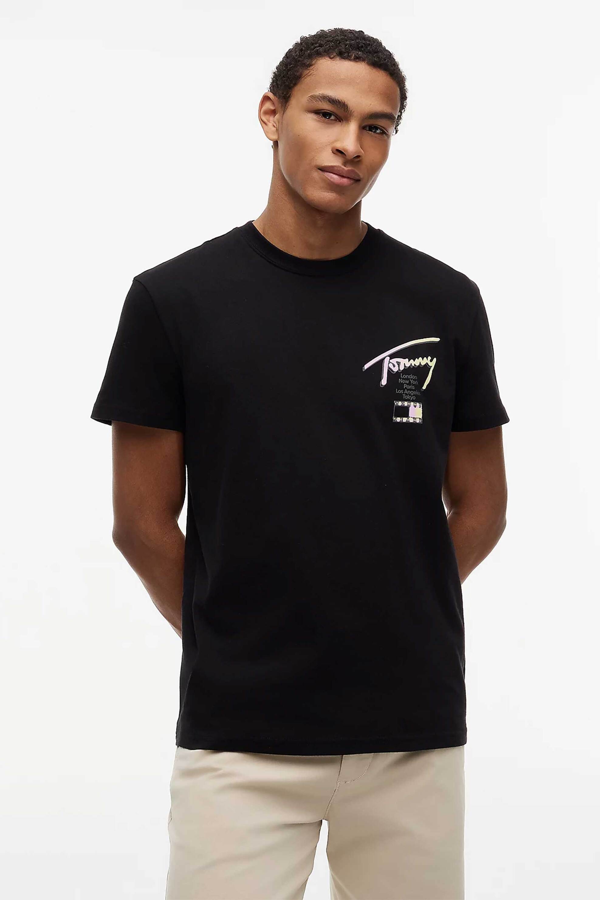 Tommy Jeans ανδρικό T-shirt με signature logo Regular Fit - DM0DM23253 Μαύρο
