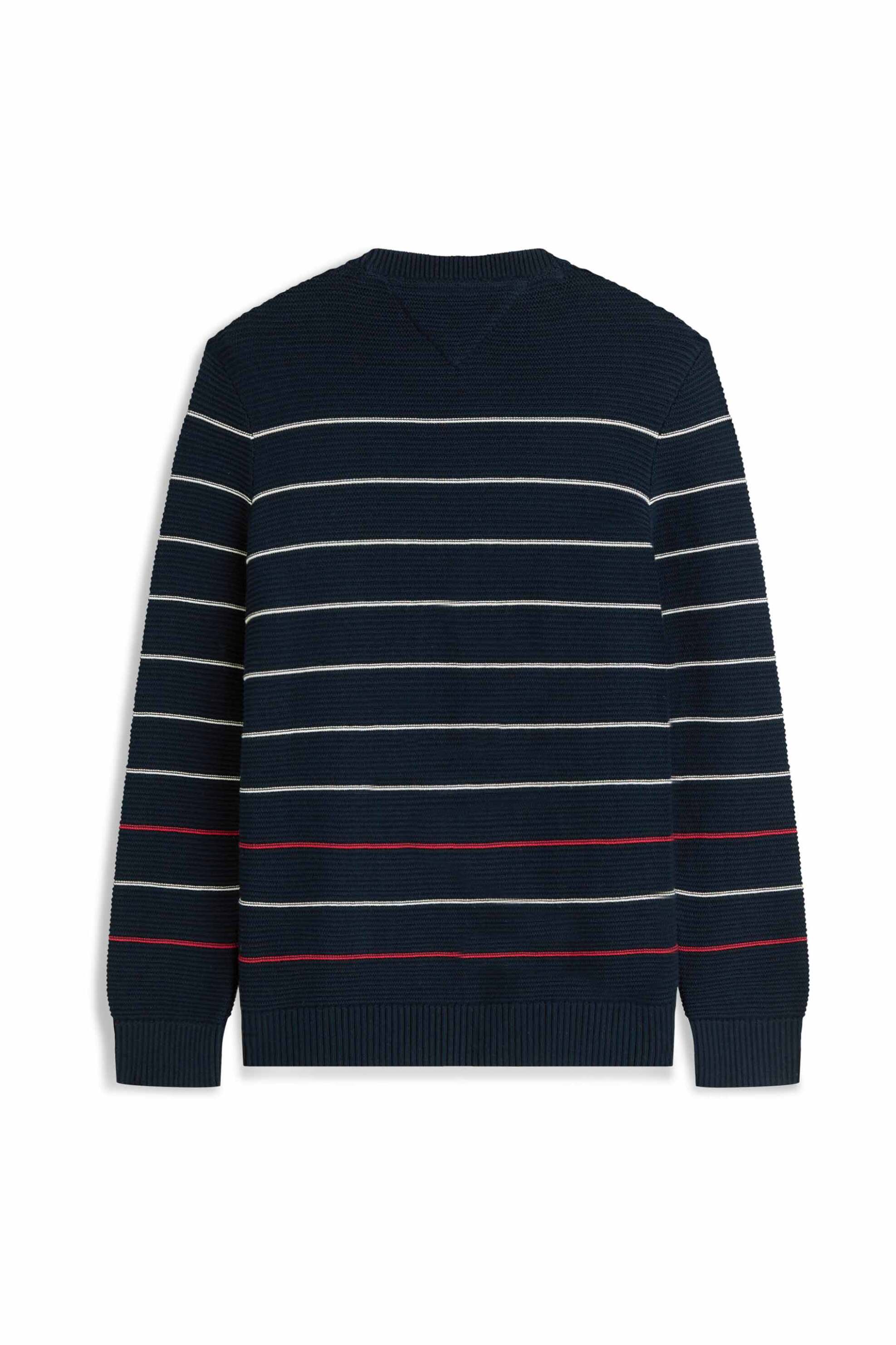 Tommy Jeans Ανδρικό Πουλόβερ με Ριγέ Σχέδιο Και Κεντημένο Λογότυπο Slim Fit - Dm0Dm23384 Μπλε Σκούρο