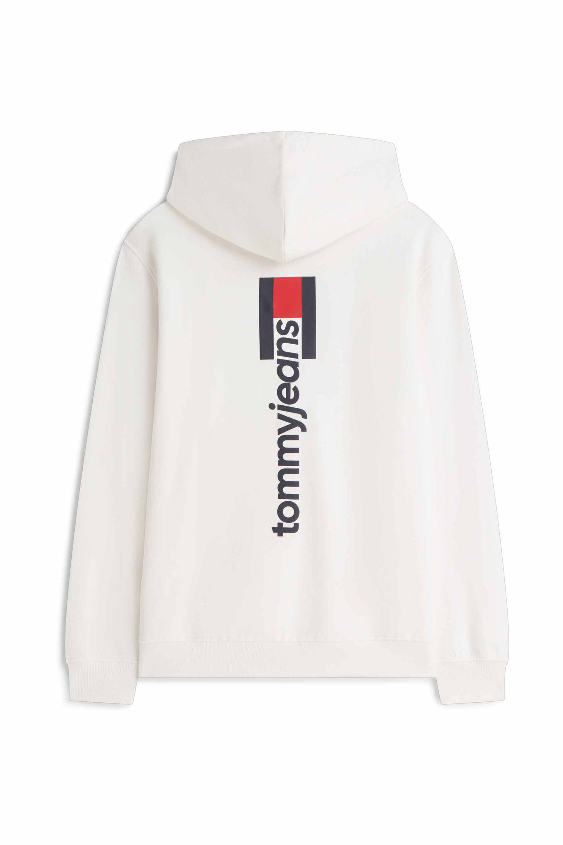 Tommy Jeans Ανδρική Μπλούζα Φούτερ με Κουκούλα Και Λογότυπο Regular Fit - Dm0Dm23393 Λευκό