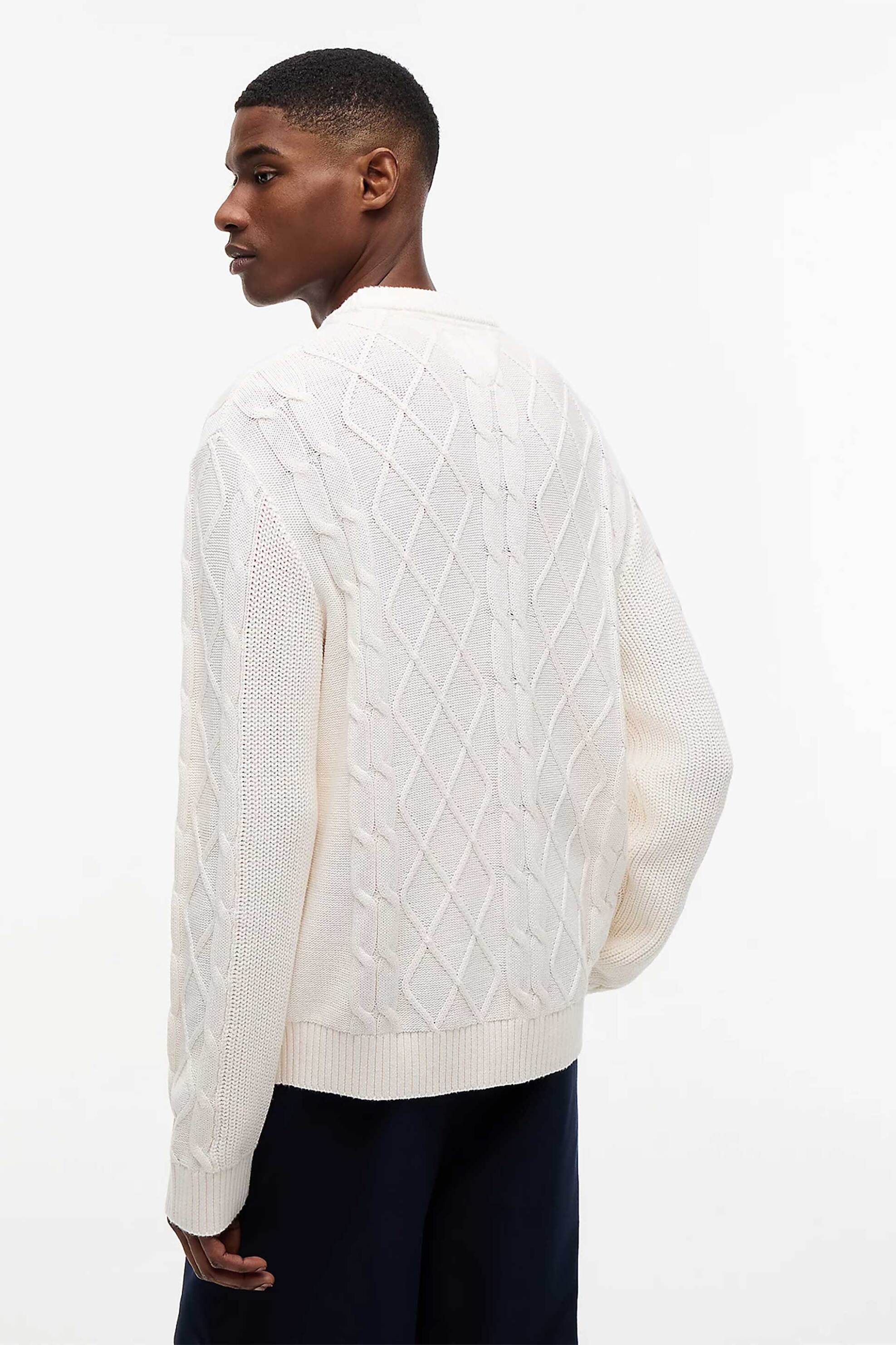 Tommy Jeans Ανδρικό Πουλόβερ με Cable Knit Pattern Και Κεντημένο Λογότυπο Regular Fit - Dm0Dm23405 Λευκό