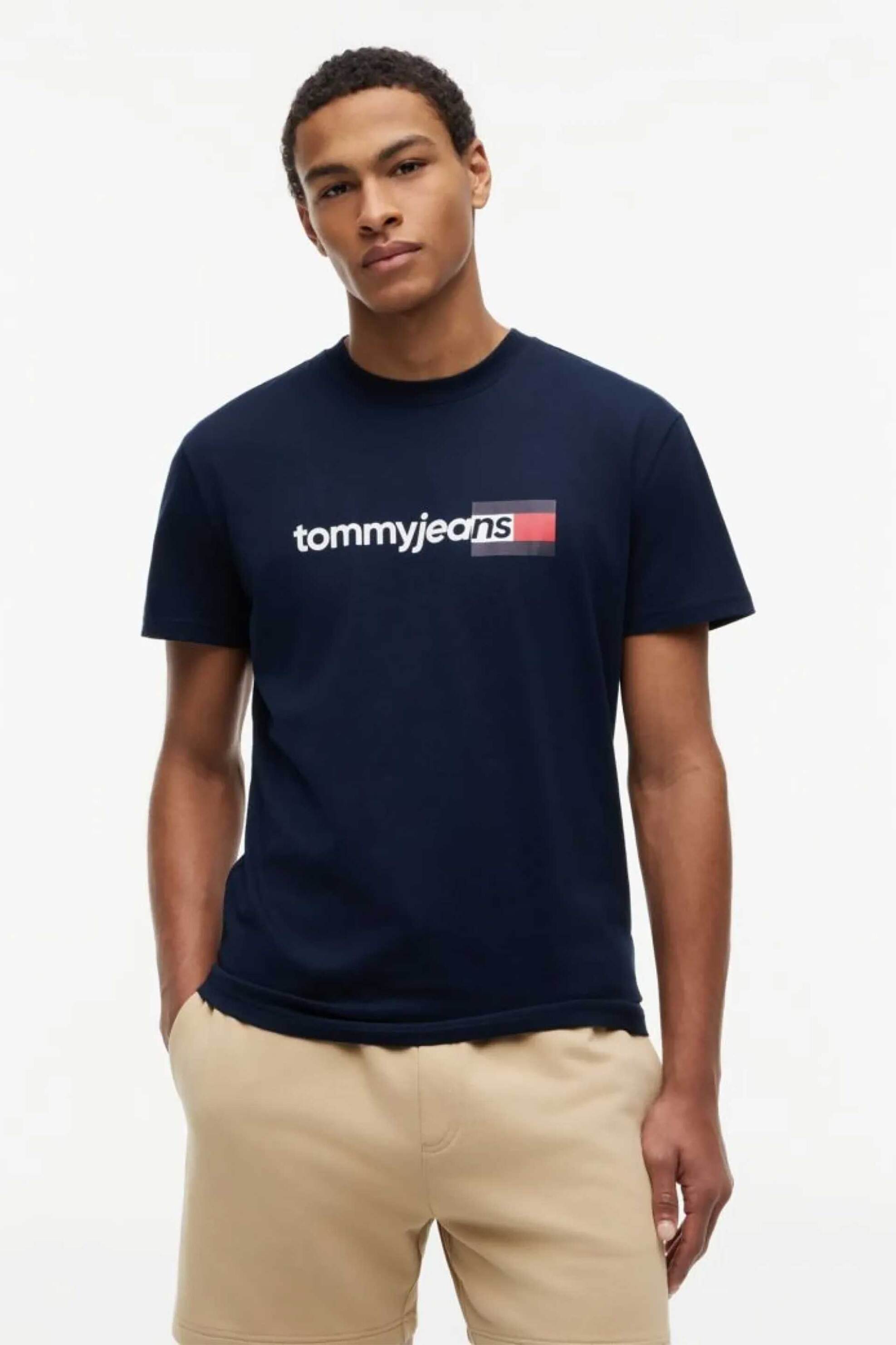 Tommy Jeans ανδρικό T-shirt με logo print Regular Fit - DM0DM23406 Μπλε Σκούρο